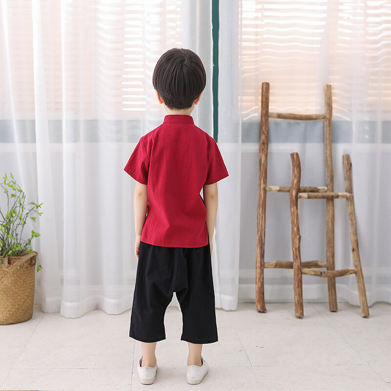 2x Chinese Ancient Hanfu Kids Boy Tang Suits Cotton Outfits Toddler Ethnic Retro