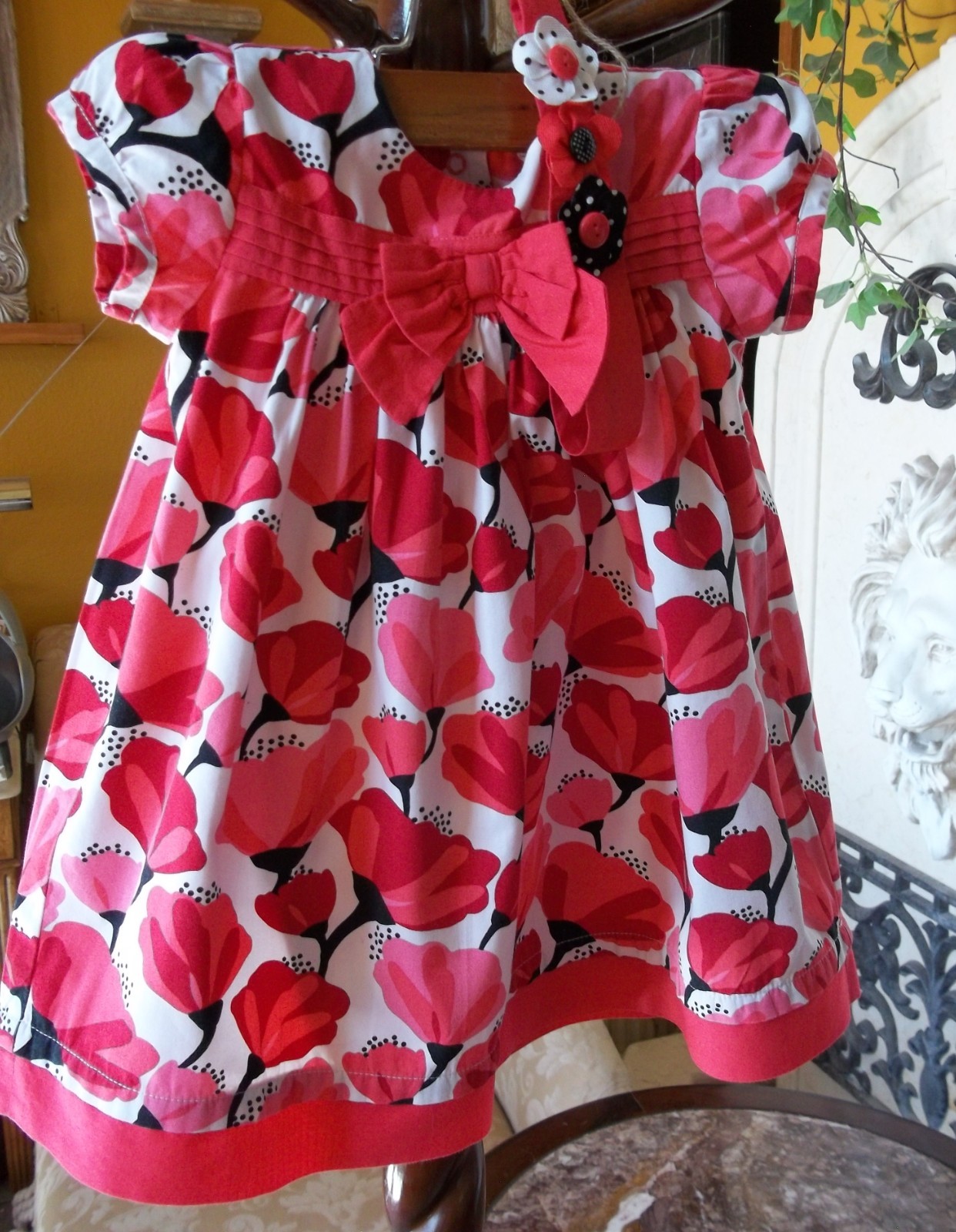 Gymboree 2014 Happy Panda poppies large bow full skirt dress headband 18-24