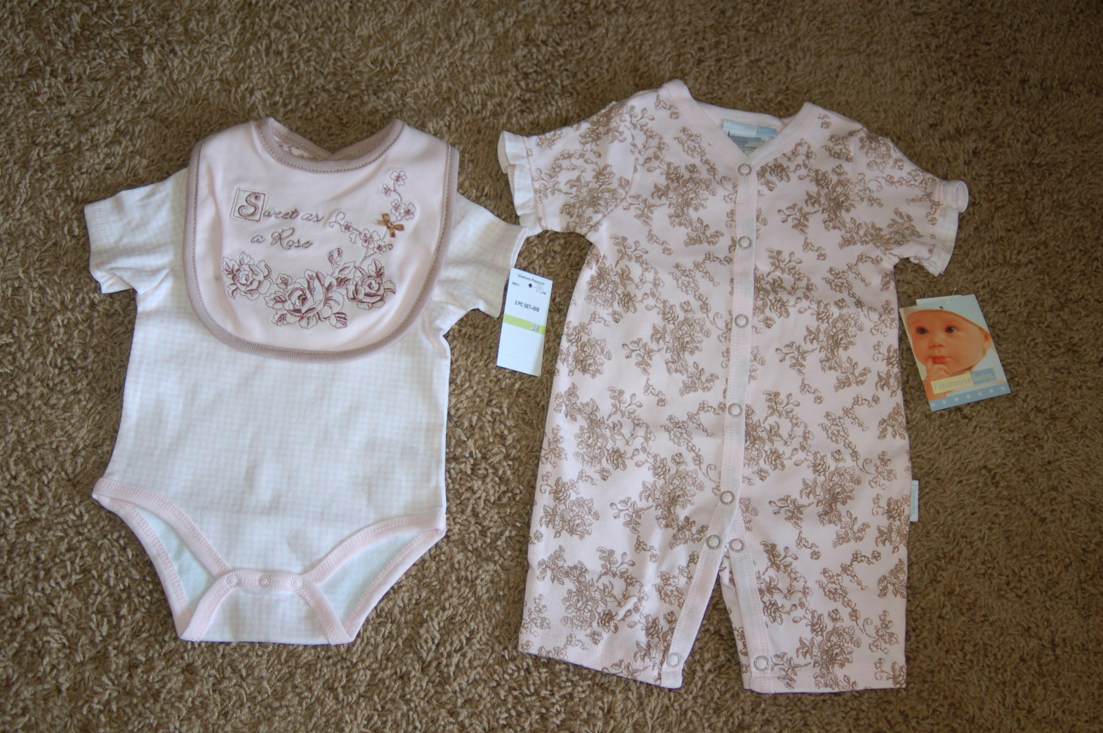 NWT Vitamins Baby Girl Sweet as a Rose 3 piece Set 3M 6M 9M Really nice LQQK FS