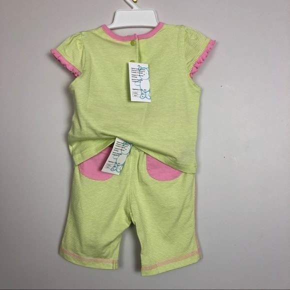 NWT 12Mo Agabang Green/White Striped Set w Pink