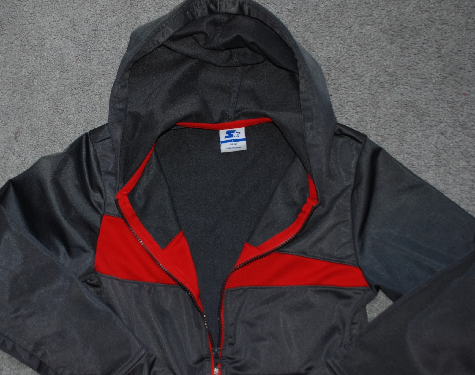 Boys Starter Gray/Red Windbreaker Hooded Jacket & Track Pants Athletic Set