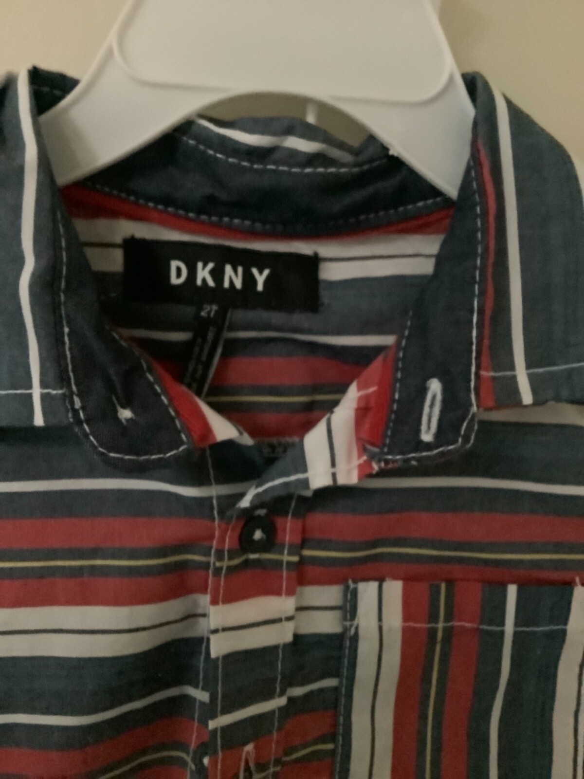 DKNY 2T BABY BOY 2 PC SET BLUE PULL-UP JEANS W/POCKETS & STRIPED BUTTON SHIRT