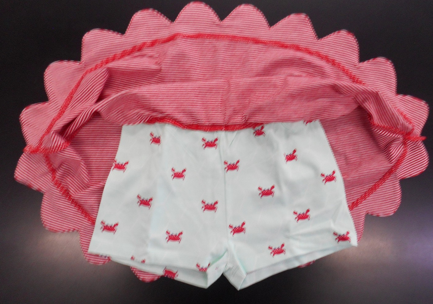 Toddler/Girls Ishtex Pastel Green, Red & White Cozy Crab Skorts 2PC Set Sz 2 – 5
