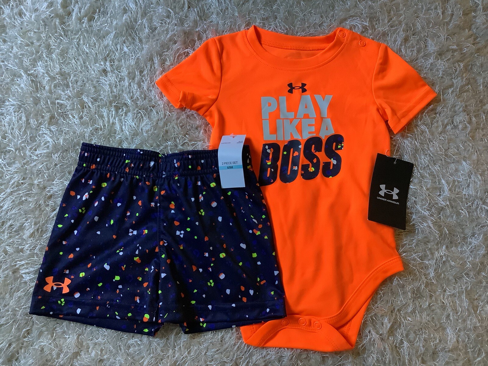 Infant Boys Under Armour “ PLAY LIKE A BOSS” shorts outfit sz 6/9 months NWT