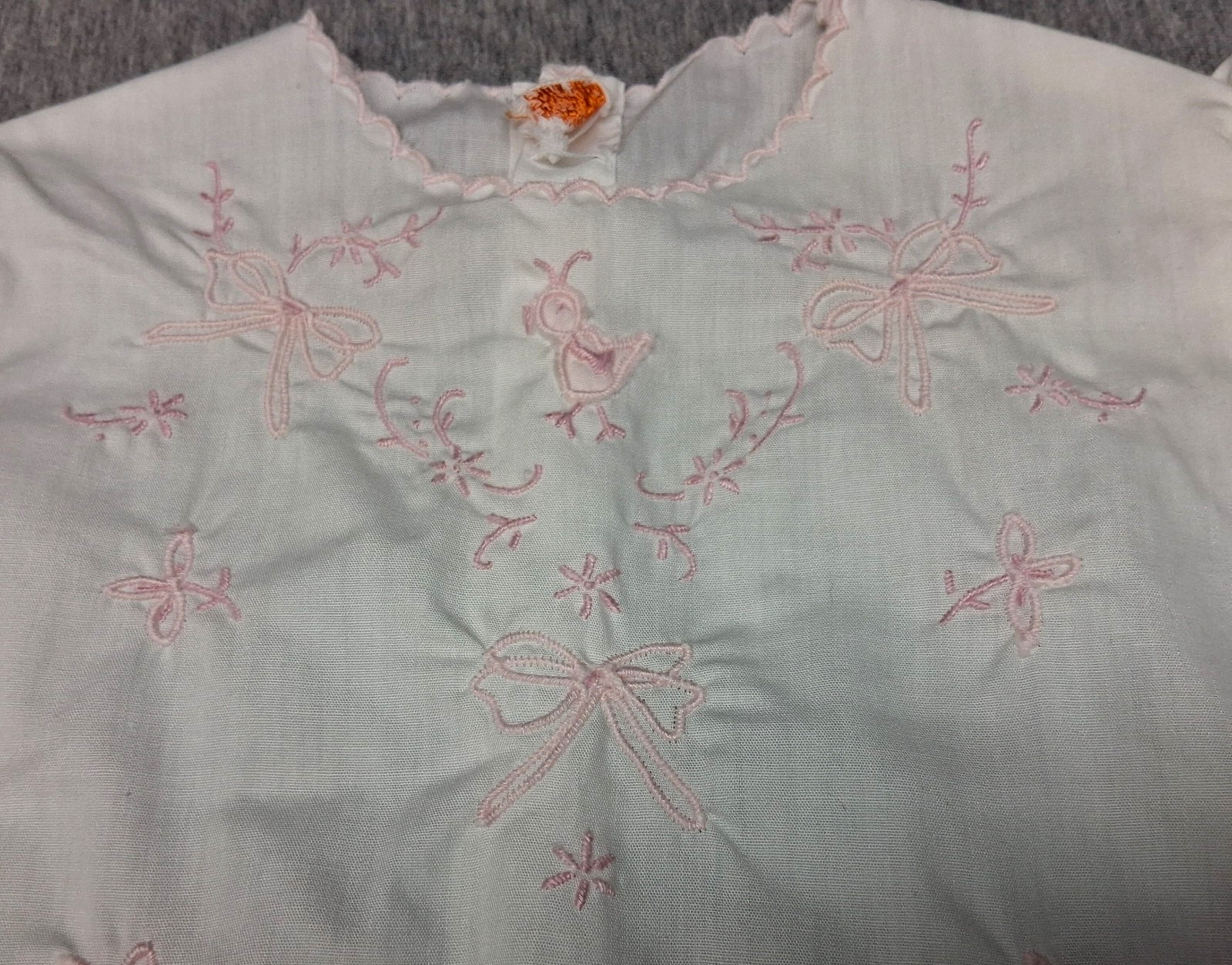 2 PC White Dress w/ Pink Trim Floral Embroidery Top & Vinyl Bottoms~Philippines