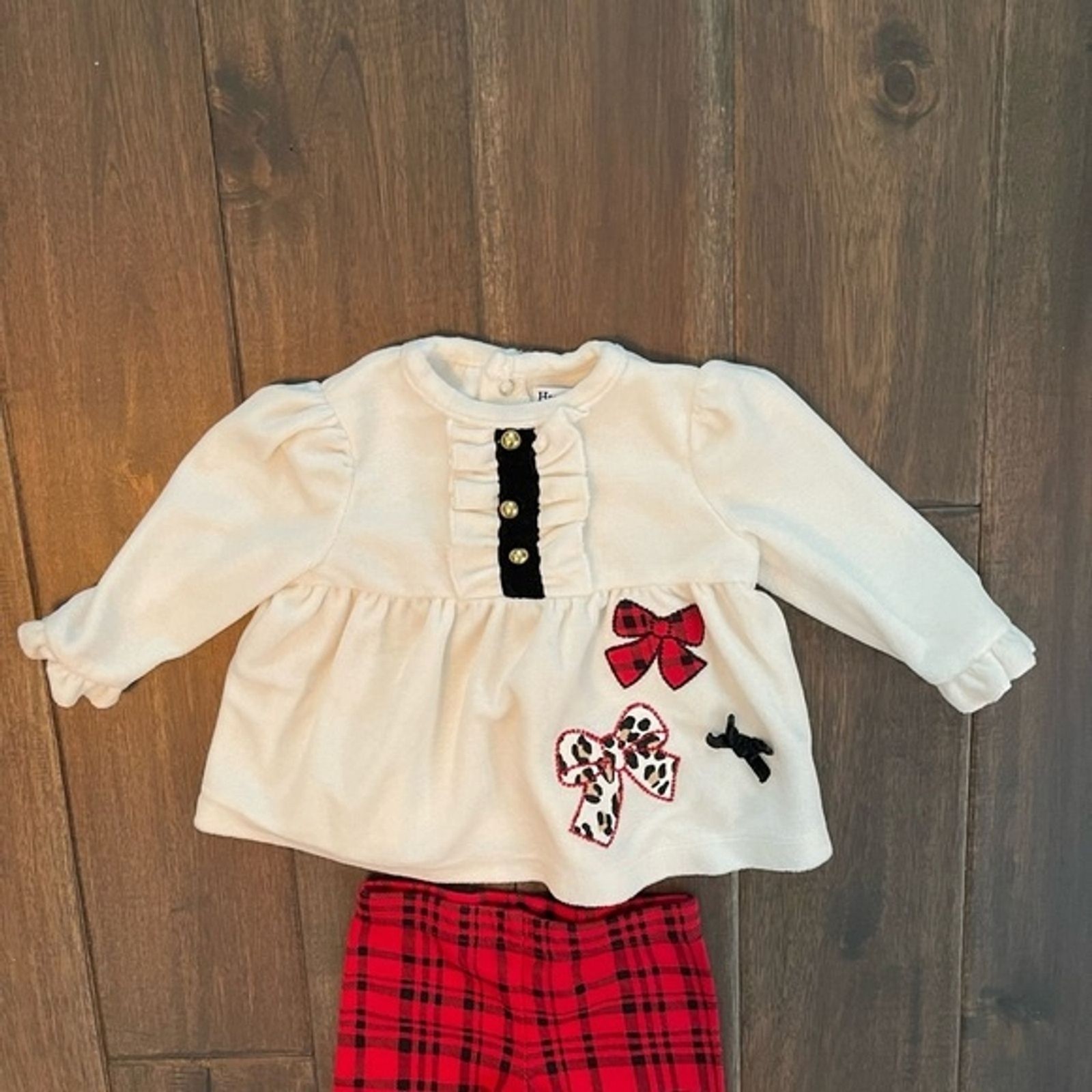 Hartstrings Baby Holiday Ruffle Bow Plaid Outfit 0-3 mos