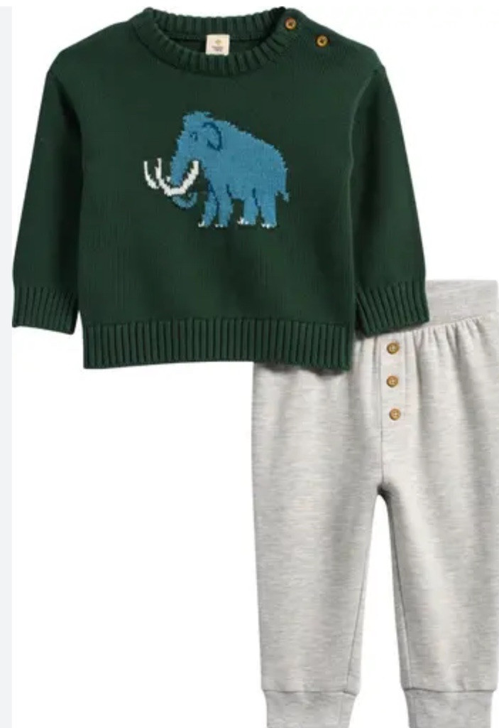 New Tucker + Tate Holiday Green Elephant Sweater & Pants Set 3 Months