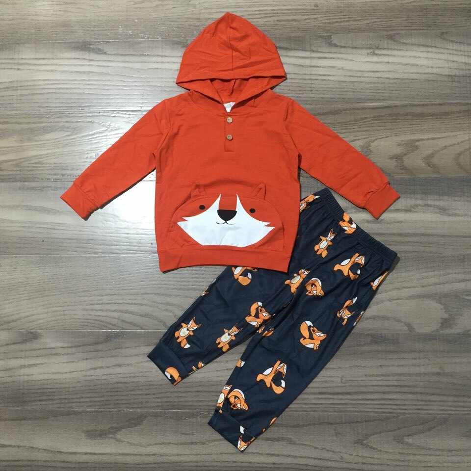 NEW Boutique Boys Fox Hooded Sweatshirt Hoodie Outfit Set