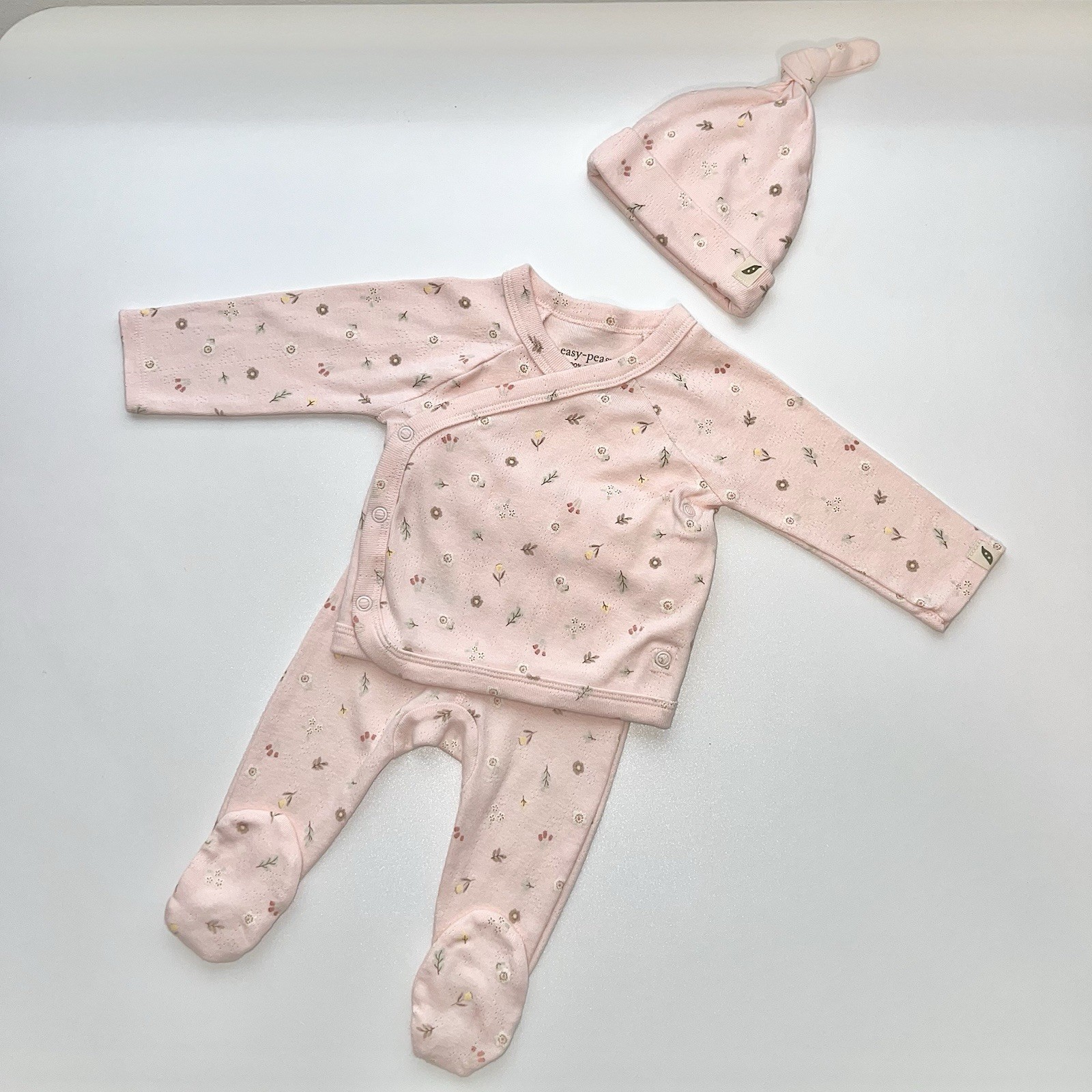 Easy-Peasy Organic Cotton 3-Piece Set Floral Printed Pink Baby Girl’s 3 Months