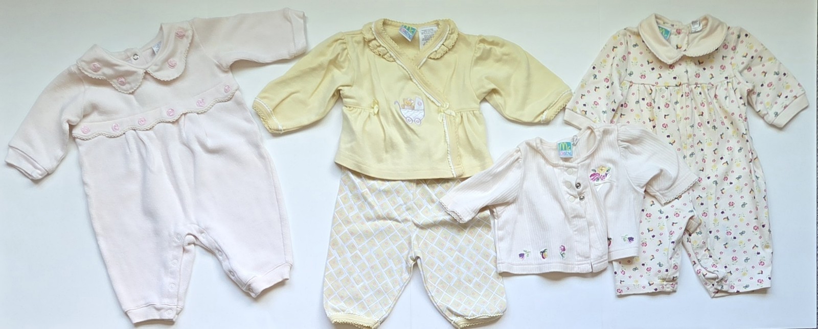 McBaby Baby Girl 3 Pc Outfit Lot 0-3M Pastel Floral Vintage Style Set