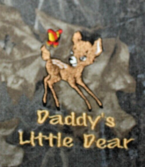 Blounts Outdoor Camo Overall Short 1 Pc.”Daddy’s Little Dear” embr. deer 24 mo
