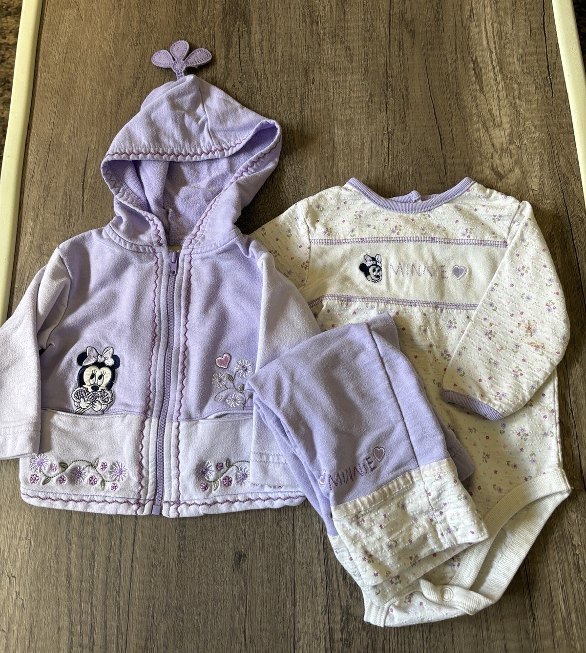 Vintage 2000s Y2K Baby Minnie Baby Clothes Outfit Set Pastel Purple Flowers 6-9M