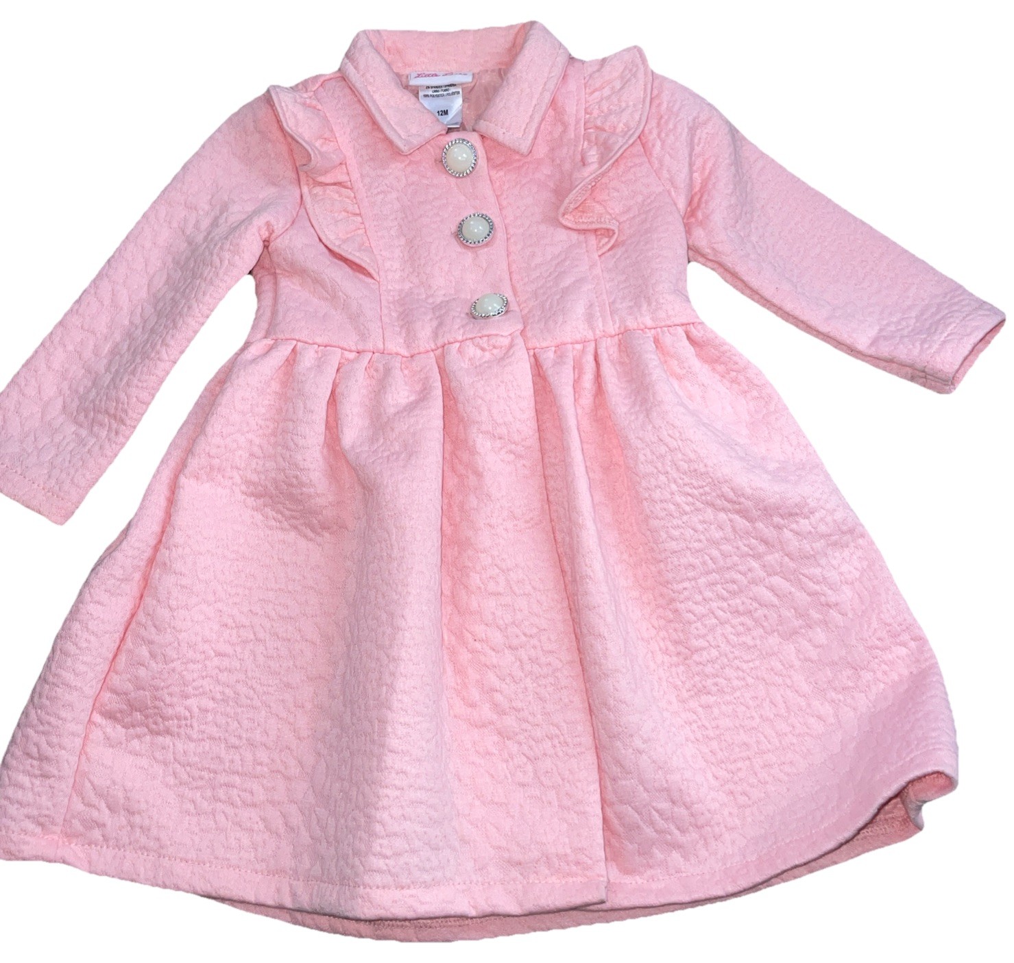 Little Lass Girls Size 12 Mo Peacoat Dress Pink Flared Jacket Coat Machine Wash