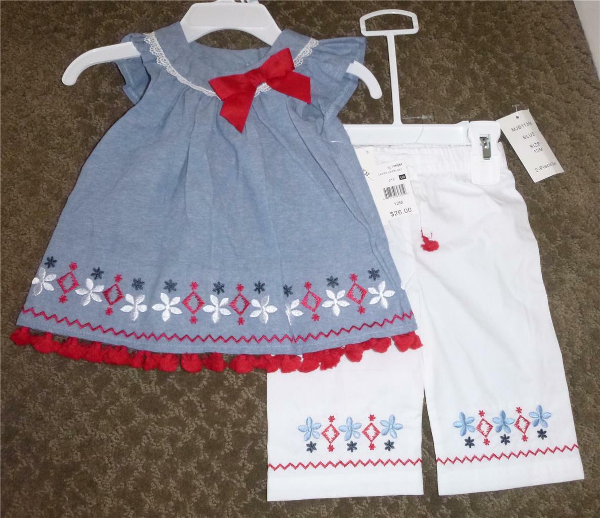 Baby Girls Bluberi Blvd Chambray Tunic Tank Top Capri Pants Set Size 12 24 m NWT