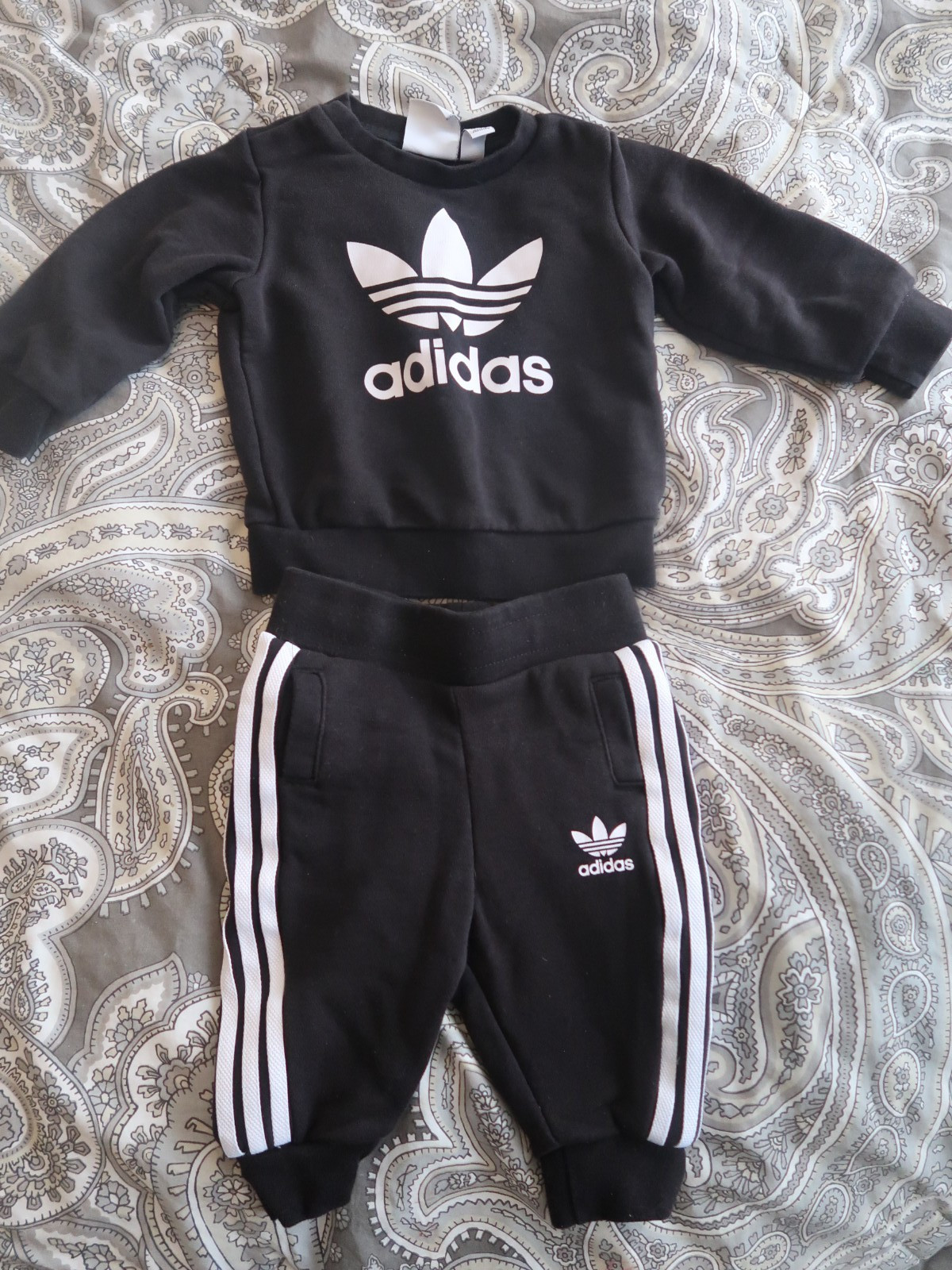 Adidas Crew Set Kids Toddler 3-6M Black 00y001 Track Sweat Suit Trefoil