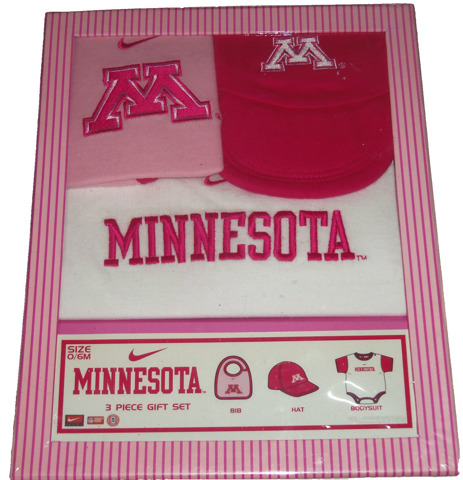 Minnesota Pink Hat Bib Outfit Baby Girl College NCAA Team Nike 0-6 Months