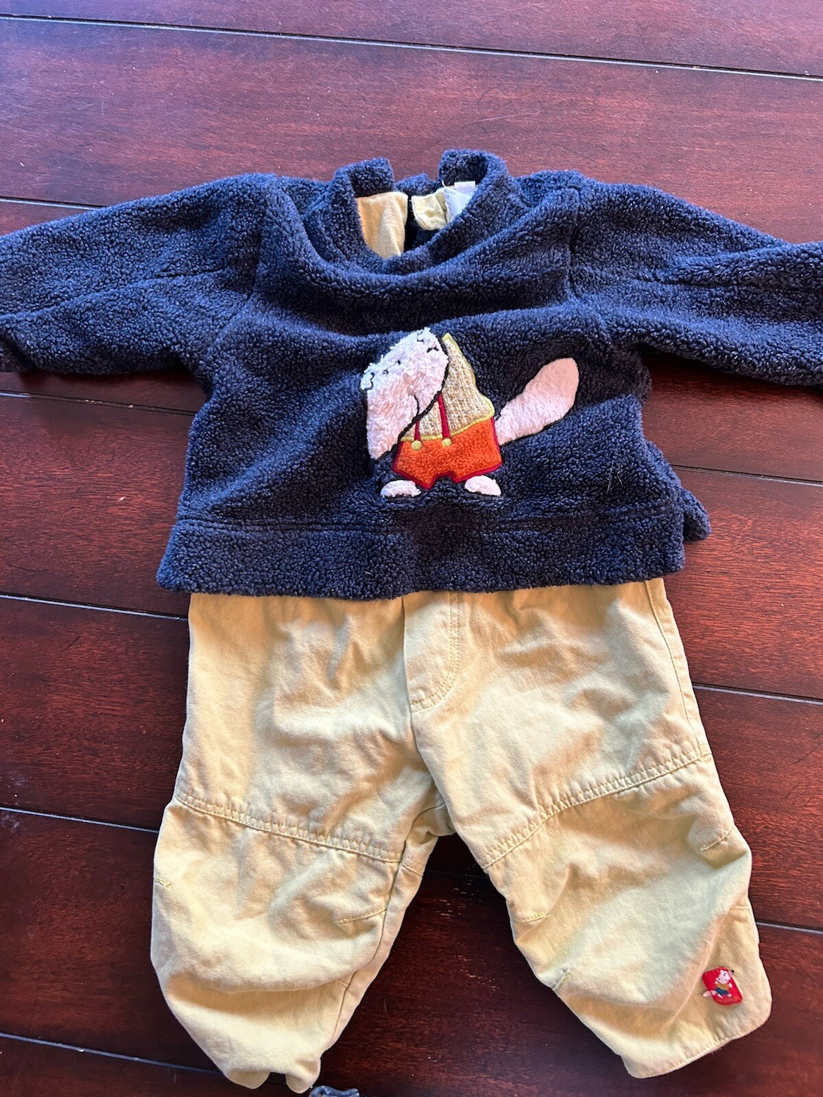Catimini Baby Mini one piece sweater embroidery green blue pants outfit 6mos