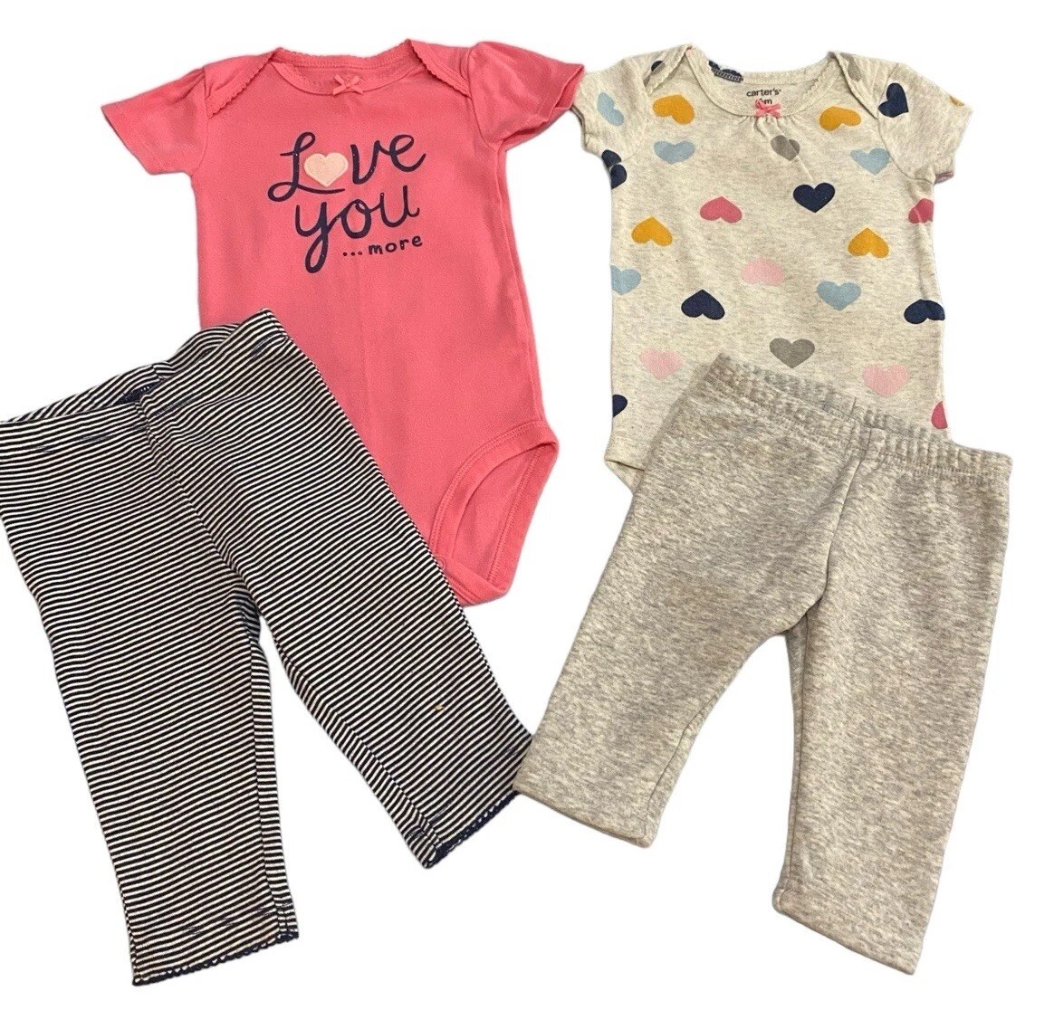 Carters Baby Girl Outfits Size 6M 4 Piece Lot Colorful Hearts Rainbows