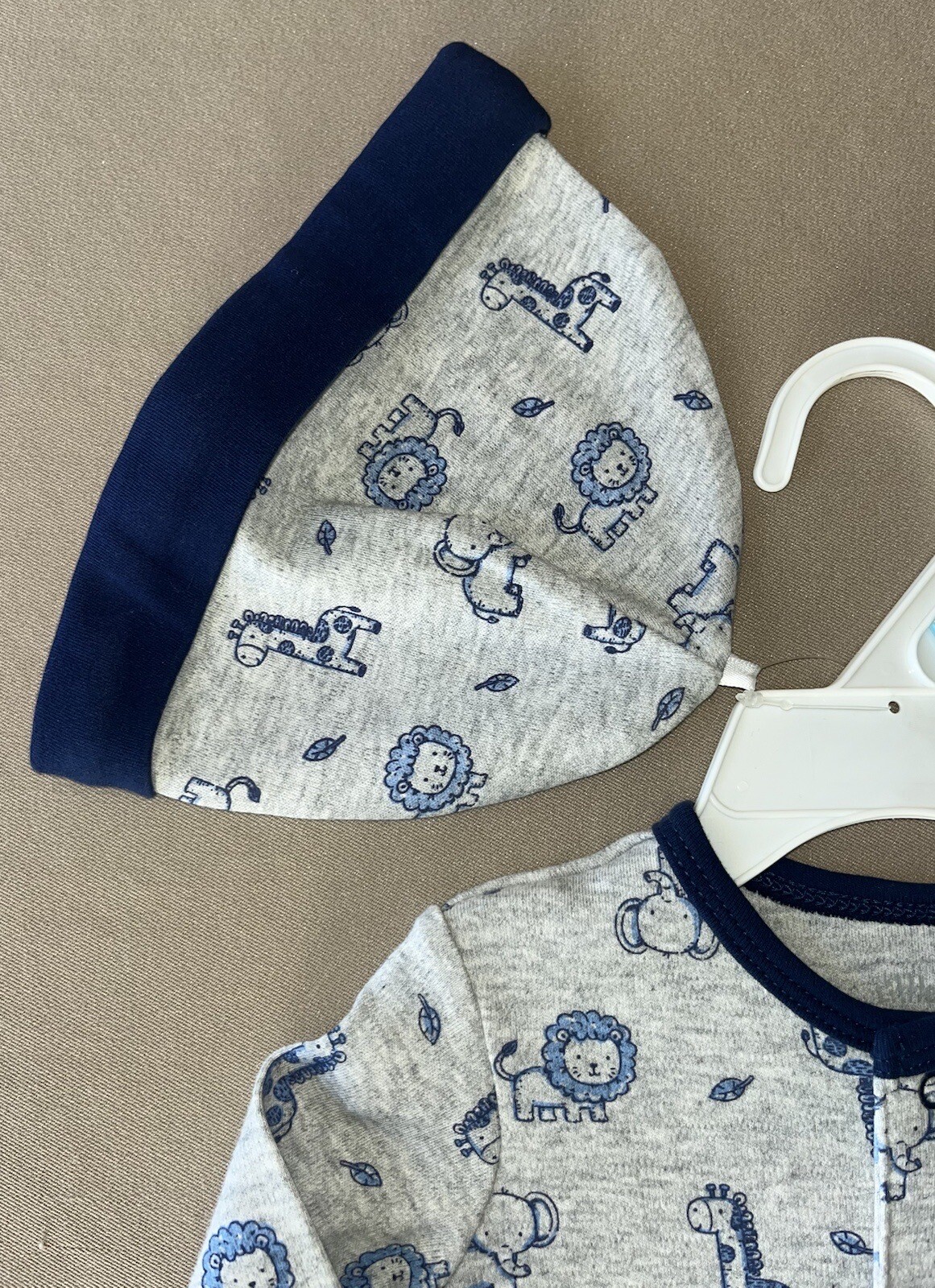 6 Month Boys “Safari Animals” TWO Piece Set~Footed Sleeper & Cap, New With Tags!