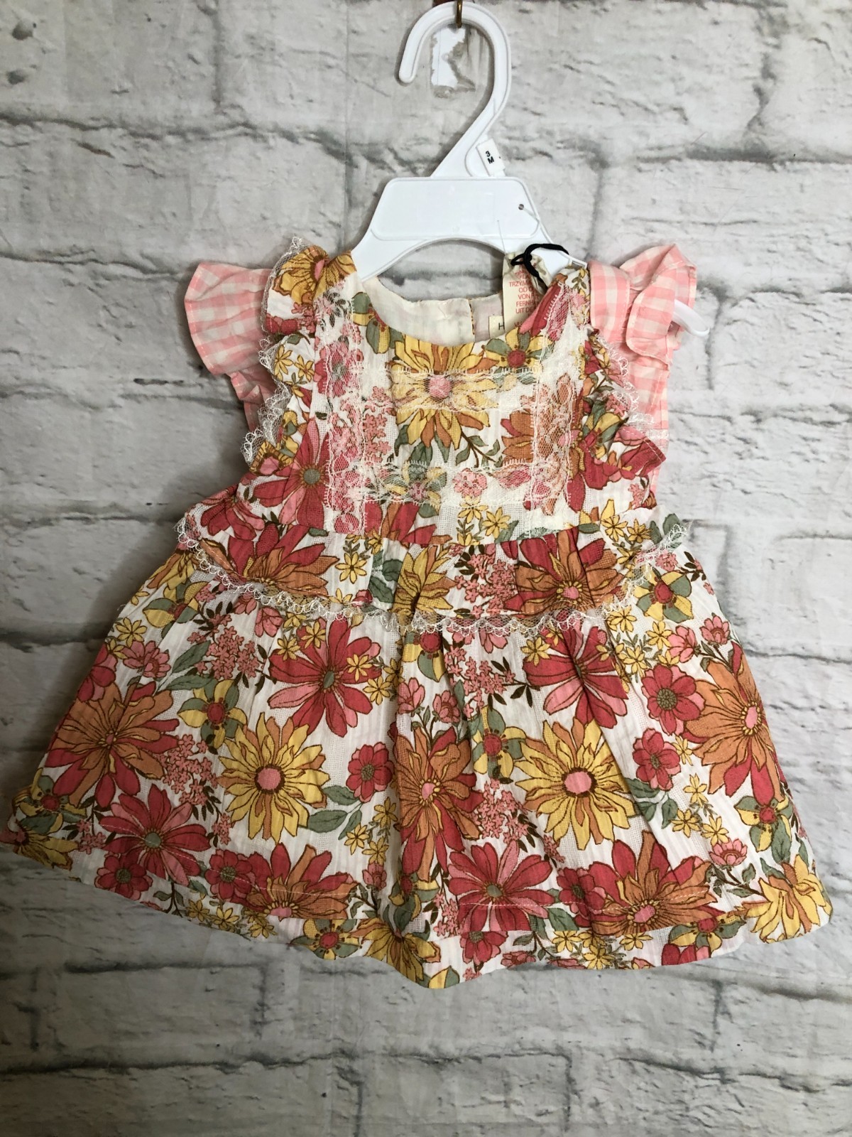 Happily Grey Kids Girls Dress Floral Lined Lace Ruffle Sz 0-3 Months headband