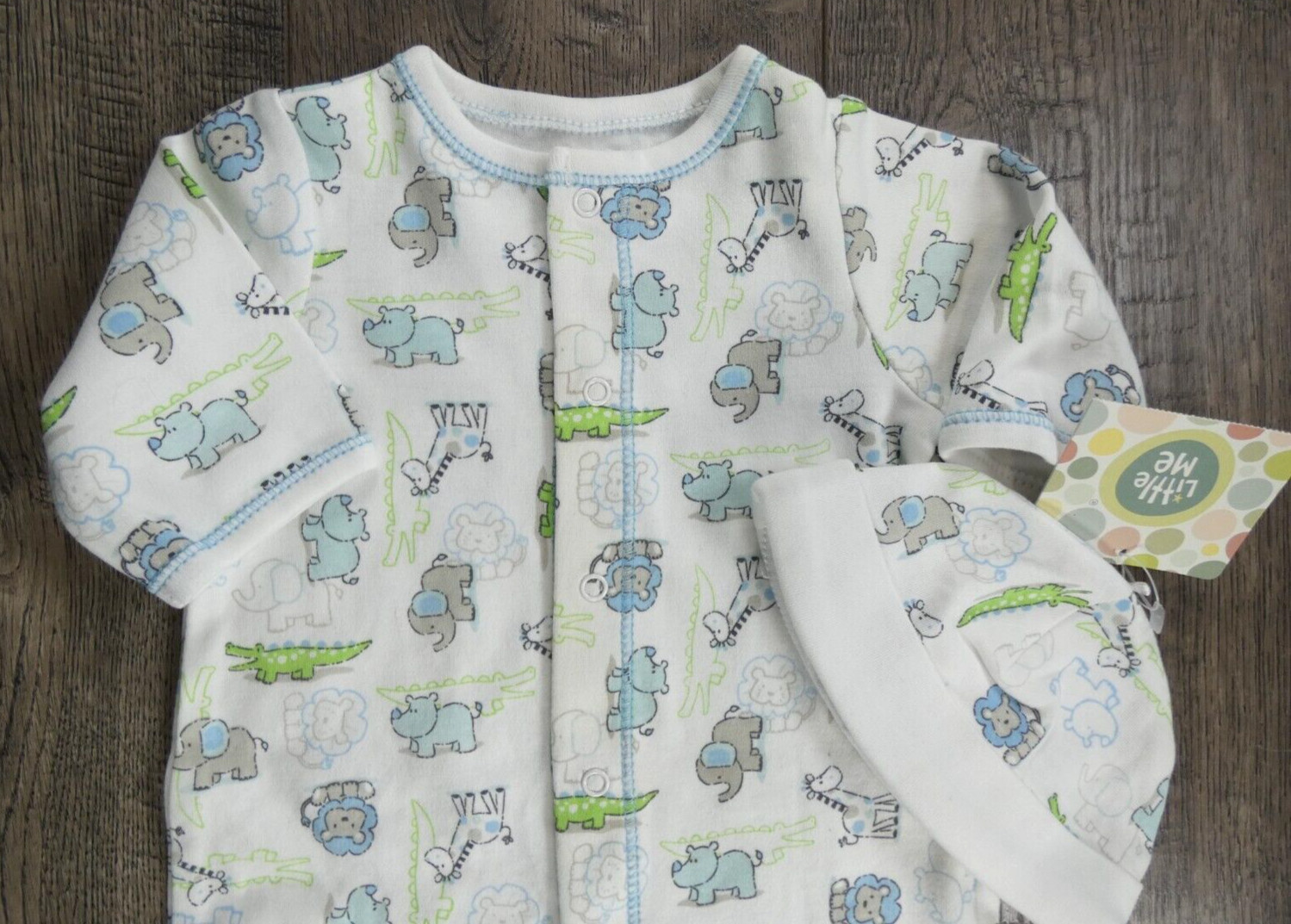 Baby Boy Clothes New Little Me Preemie 2pc Safari Zoo Animals Footed Outfit Hat