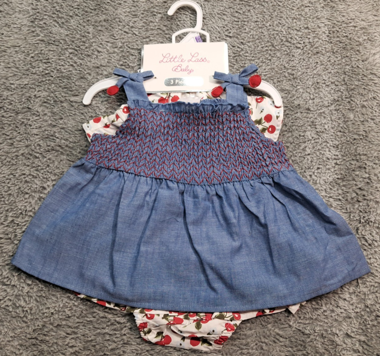 New Little Lass Baby Girls Sz 24 M 3 Piece Outfit Tank Top Shirt Hat Bloomers