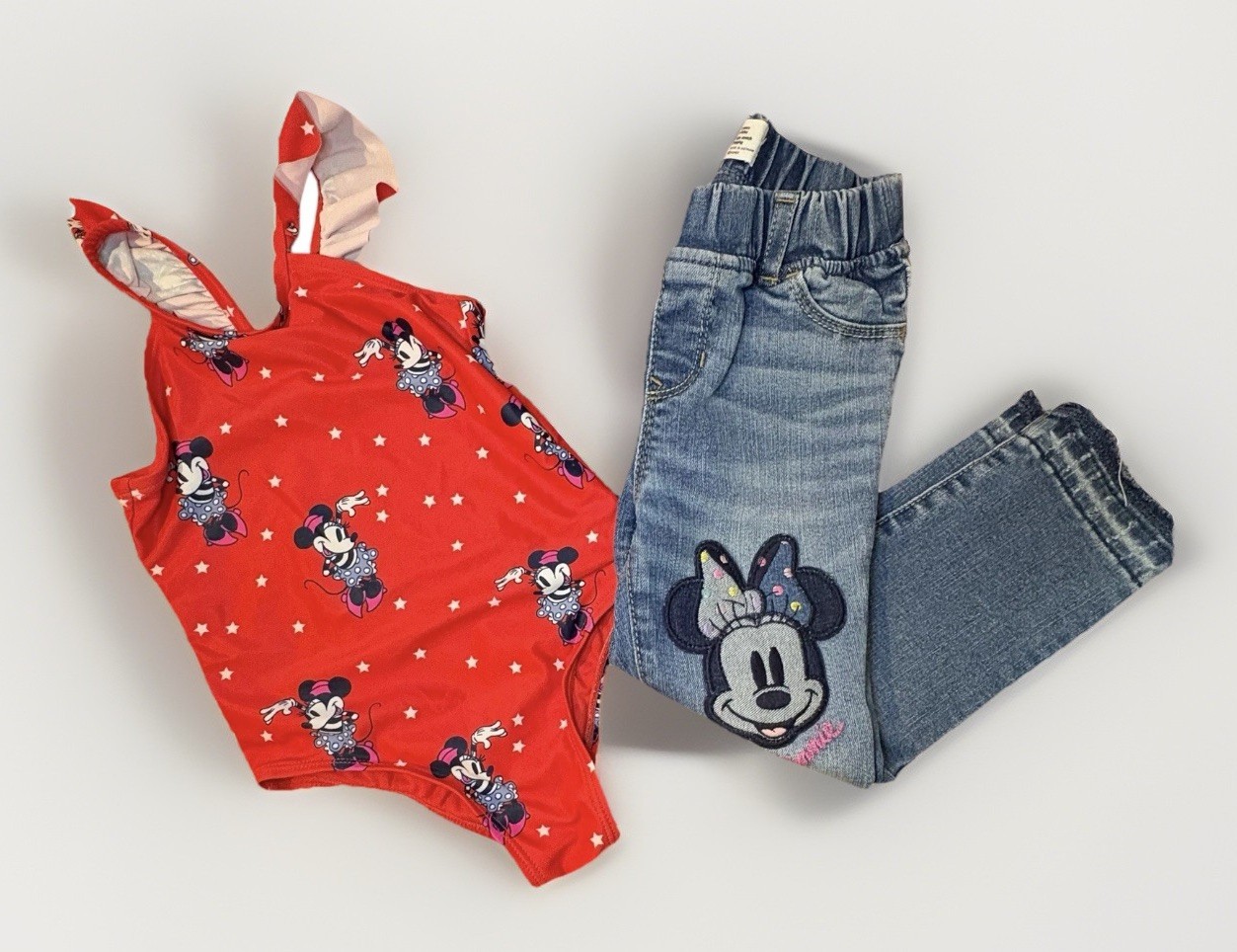 Baby Gap Disney Girl Minnie Mouse Size 4 4T Red Swimsuit Pull-on Jeans Lot Of 2