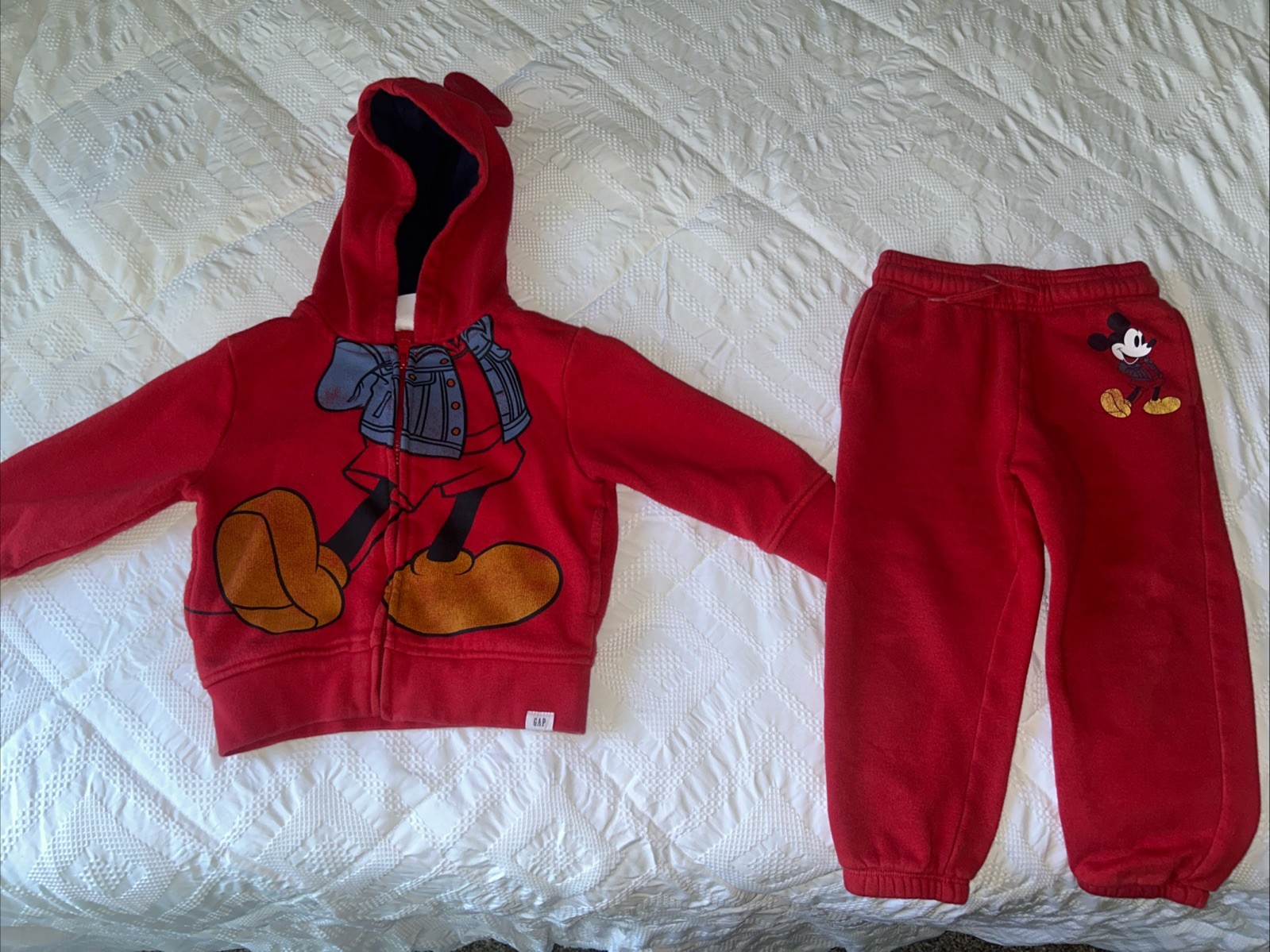 Gap Baby Disney Mickey Mouse Red Zippered Hoodie 2 yrs and Joggers size 3yrs