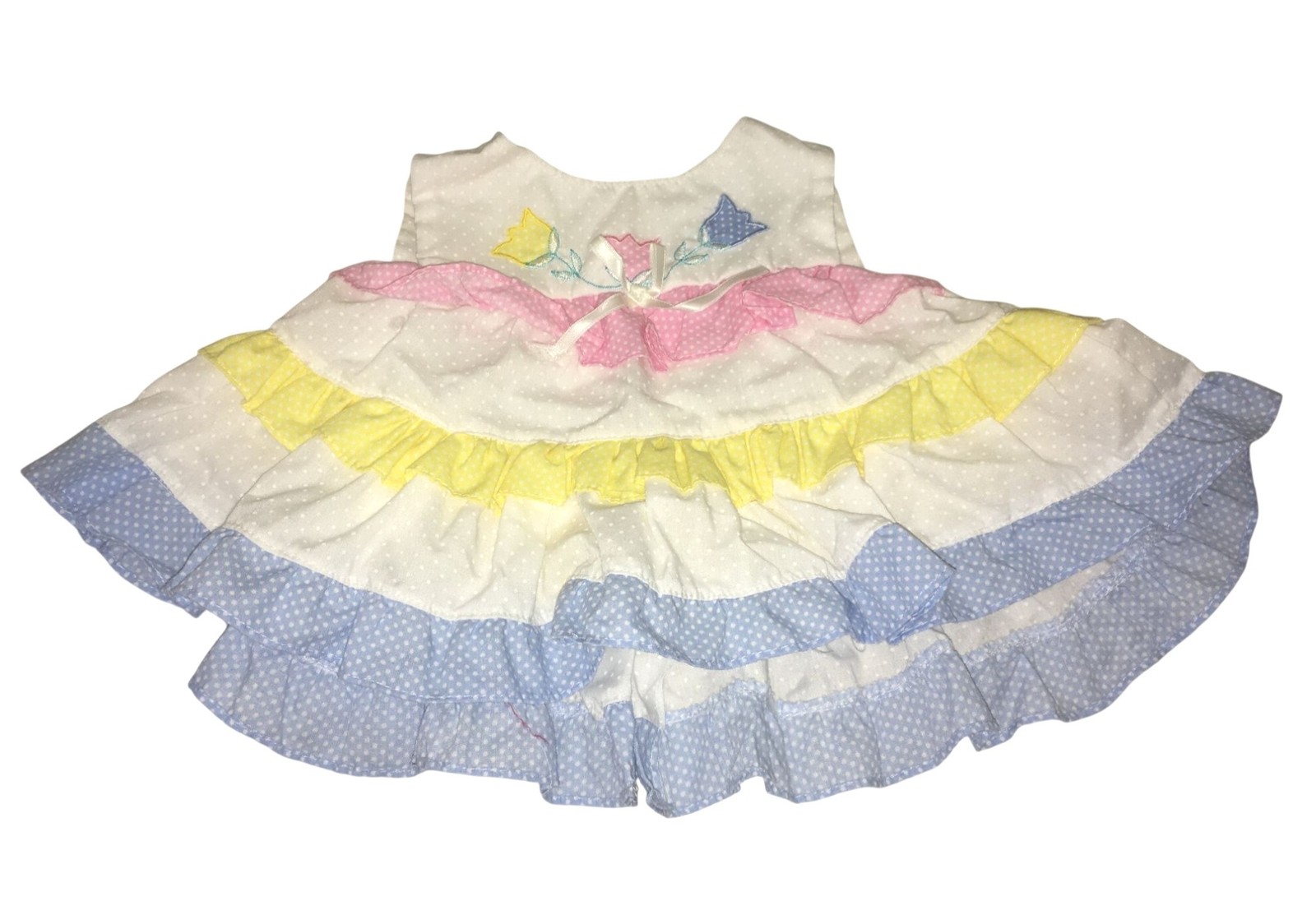 Vintage MayFair Baby Sun Dress Size 14-18lbs – White, Pink, Blue & Yellow