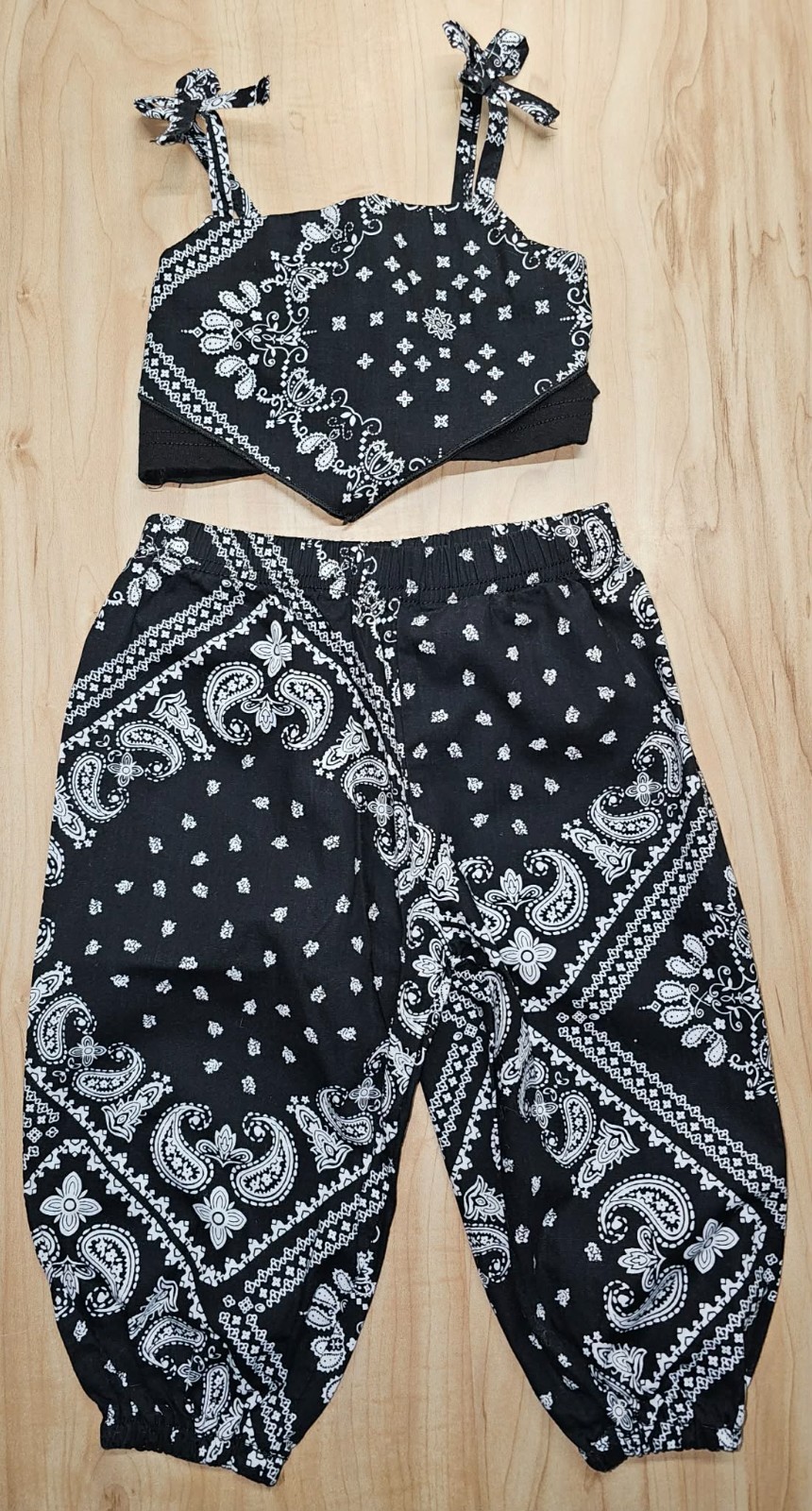 3-6 mo Black and White Cotton Bandana Spaghetti Strap Top & Long Pants Suit