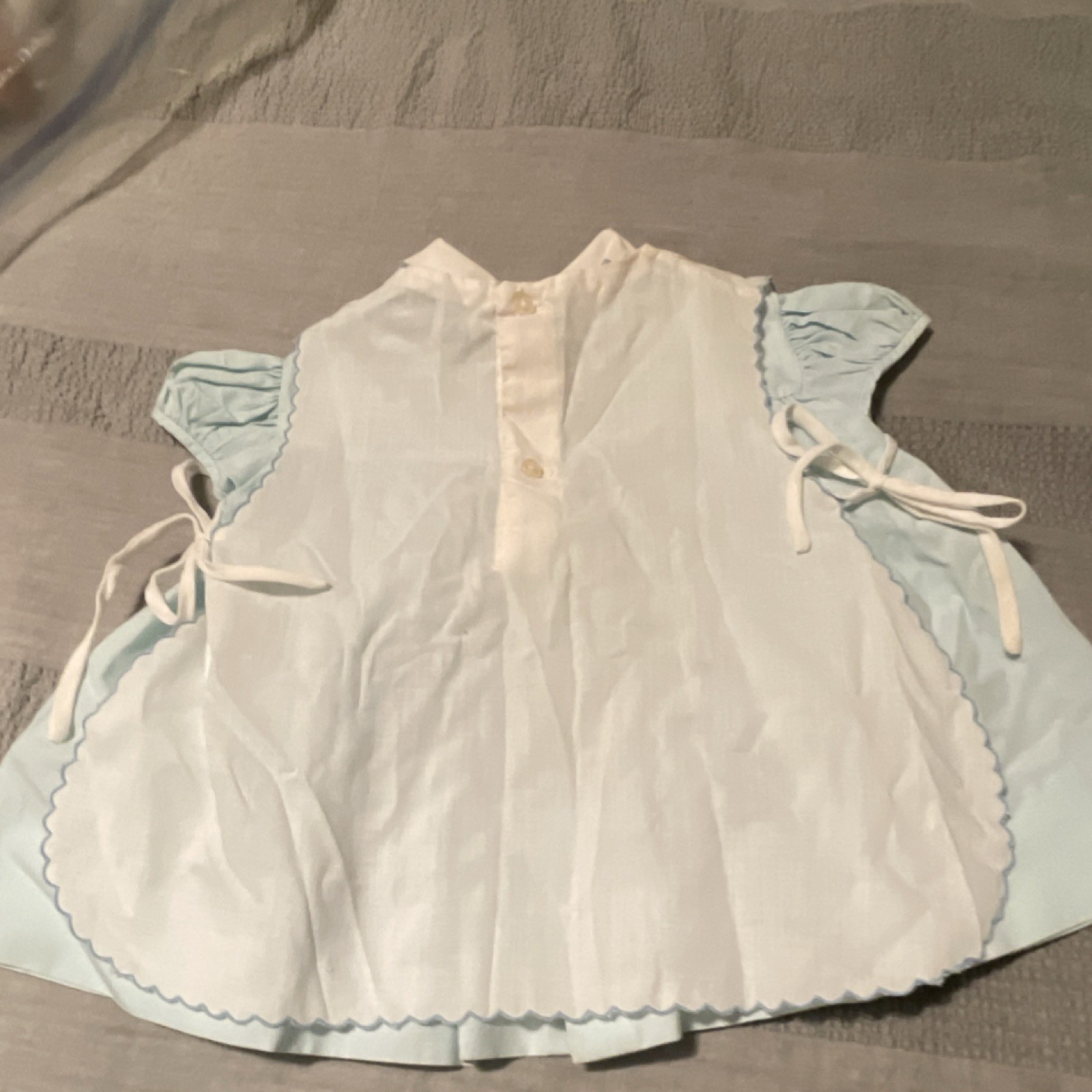 Girls Light Blue & White Embroidered Dress Set with Apron, 2 Piece, Short Sleeve