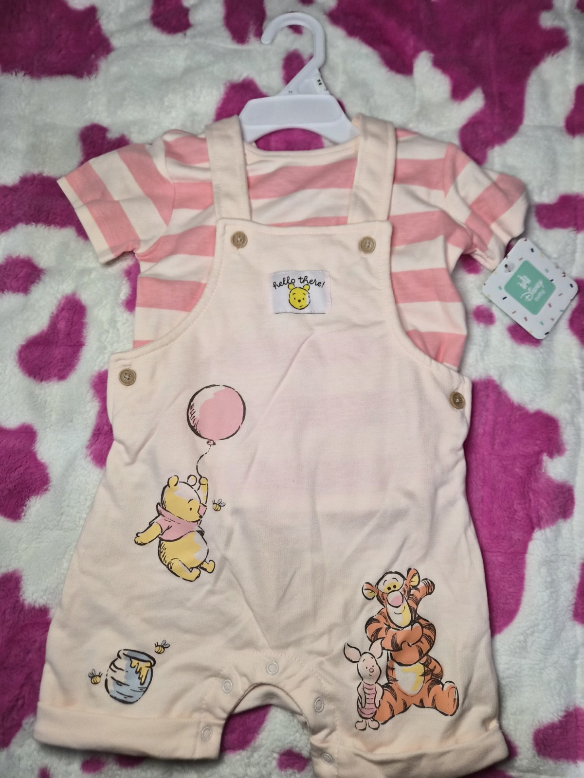 18 Months Baby Girl Winnie The Pooh & Friends Overall Set – New
