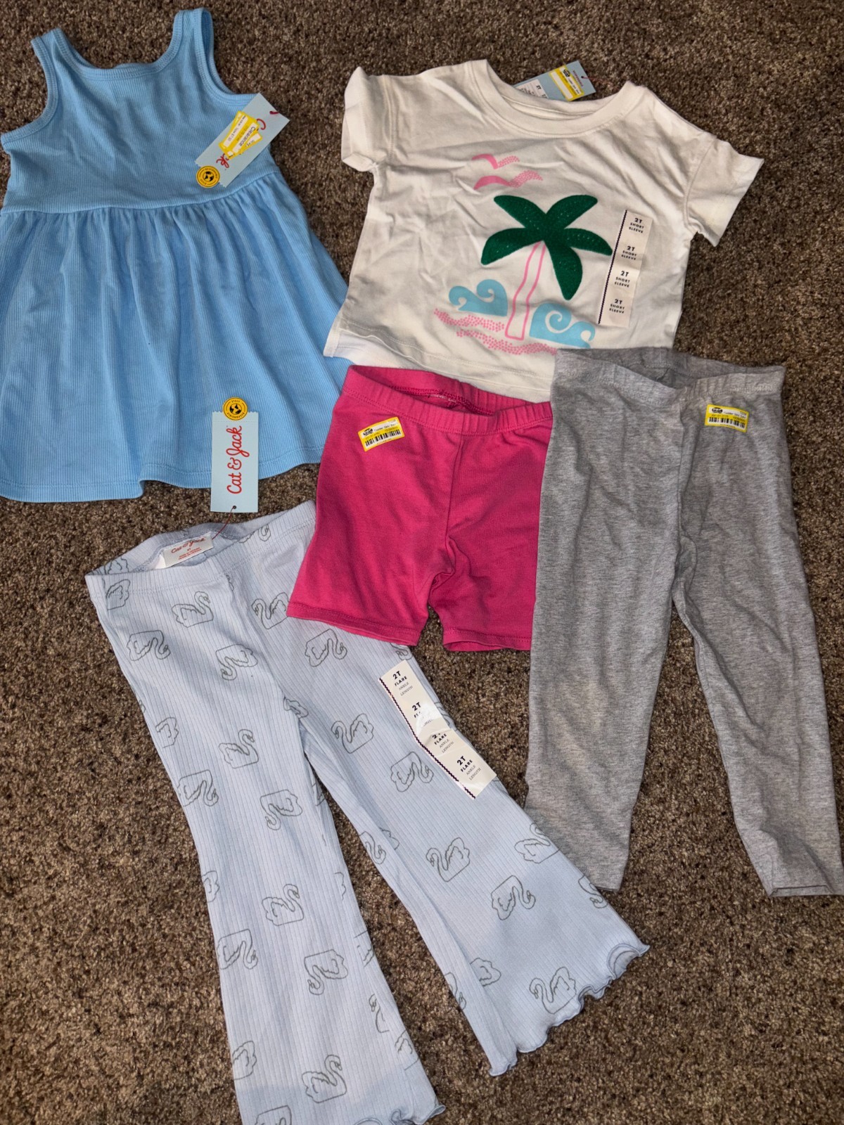 NEW (some with tags): Toddler girls’ Cat & Jack dress/t-shirt/leggings, size 2T