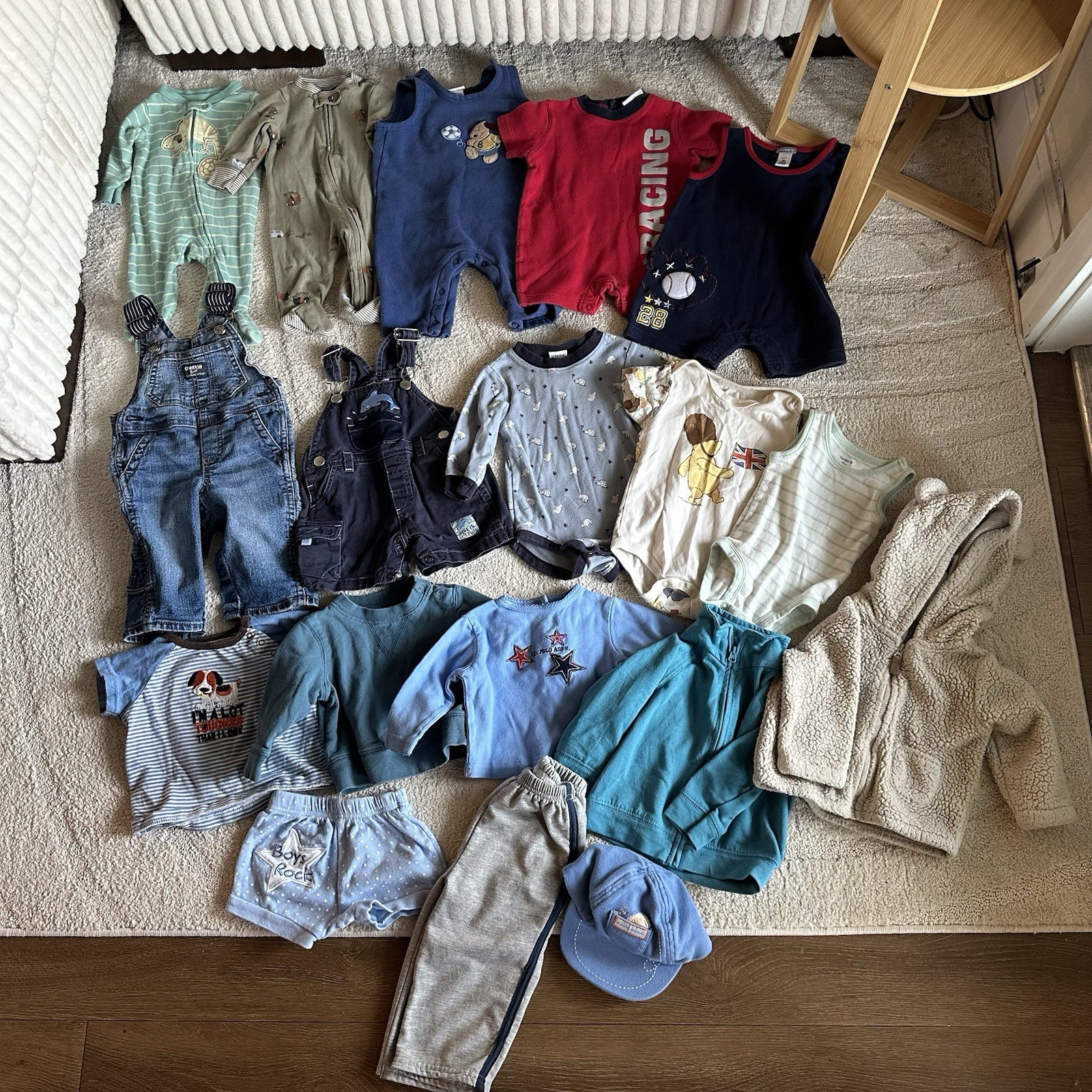 HUGE Baby Boy 3-6M Clothing Bundle Set of 18 Items Overalls Sports Blue EUC