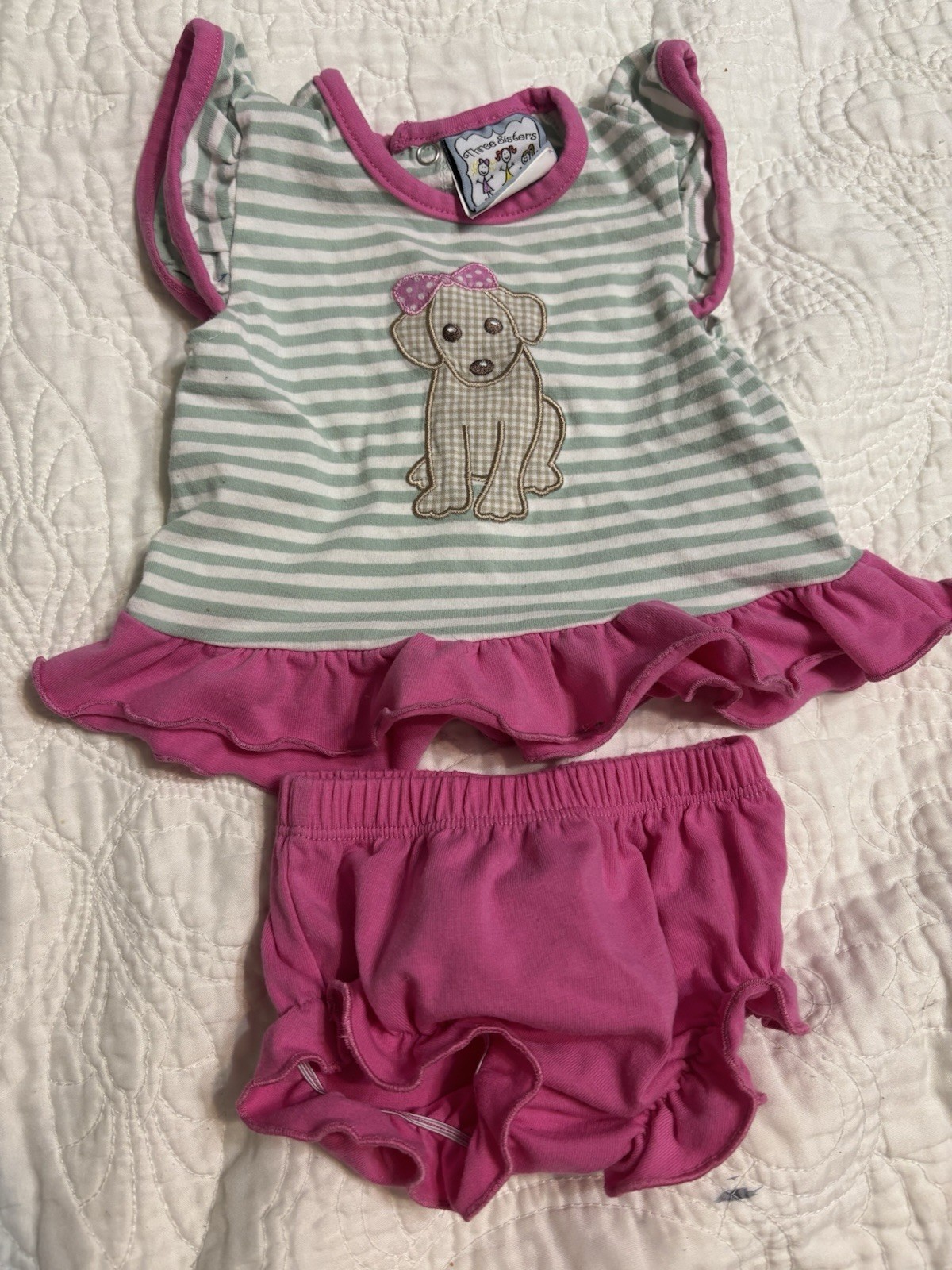 Three Sisters Boutique 3mth Applique Puppy 2pc