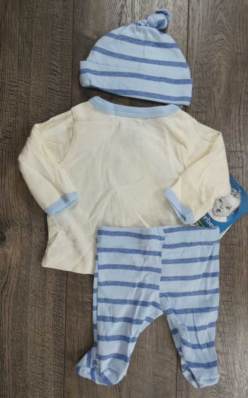 Baby Boy Clothes New Gerber Organics Preemie 3pc Bear Hugs Outfit & Hat
