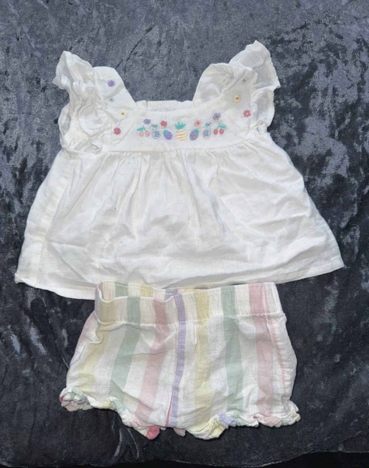 M&S Baby Embroidered Cotton & Linen Blend Blouse And Shorts Set Size 3-6 Months