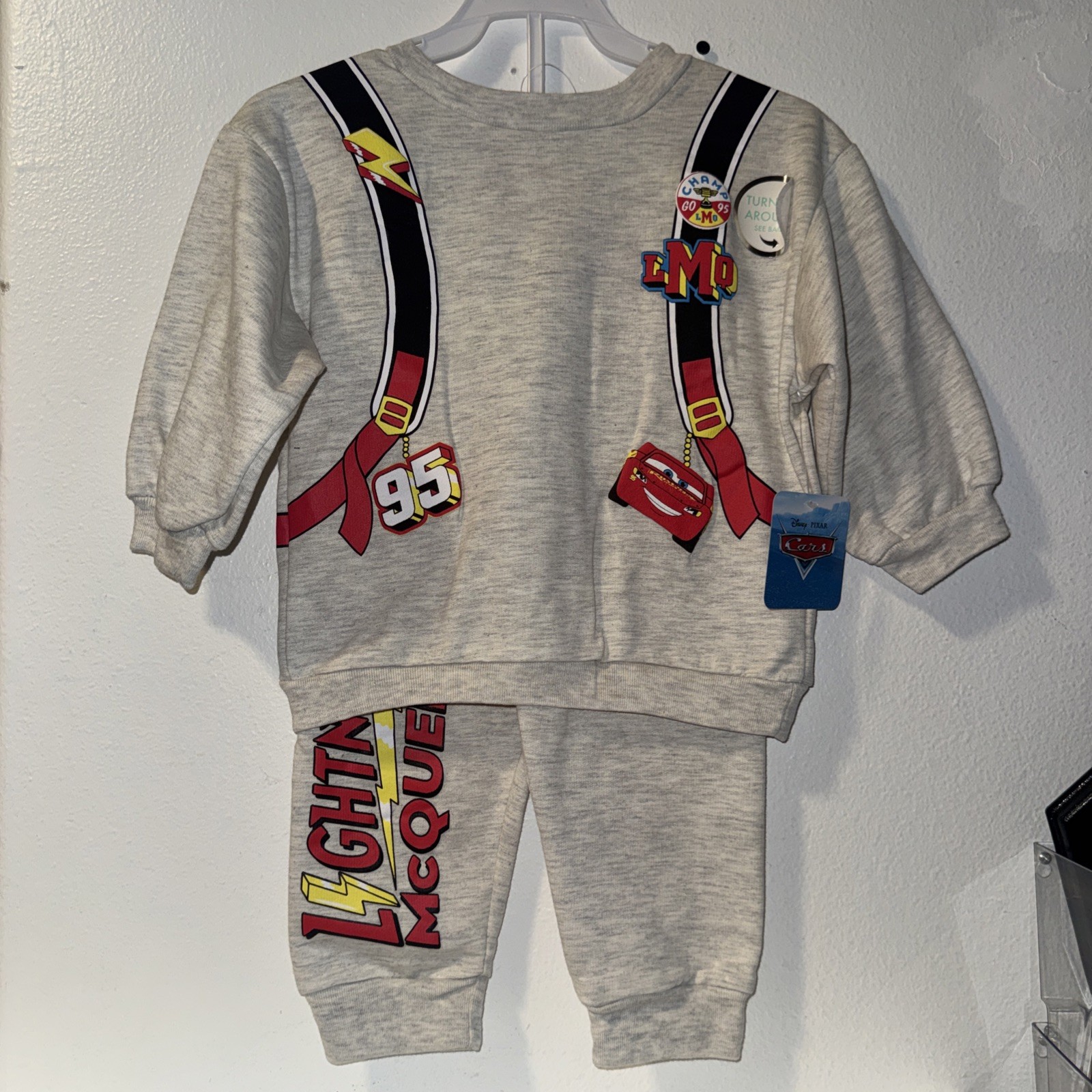 Lightning McQueen Sweater Pants 2 Piece Set Backpack design Disney Cars new 3T