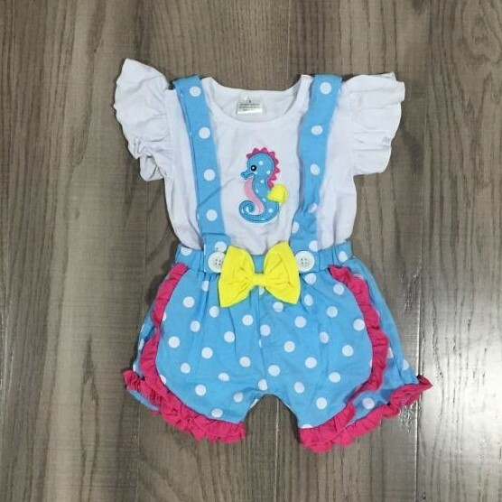 NEW Boutique Seahorse Suspender Shorts Girls Outfit Set