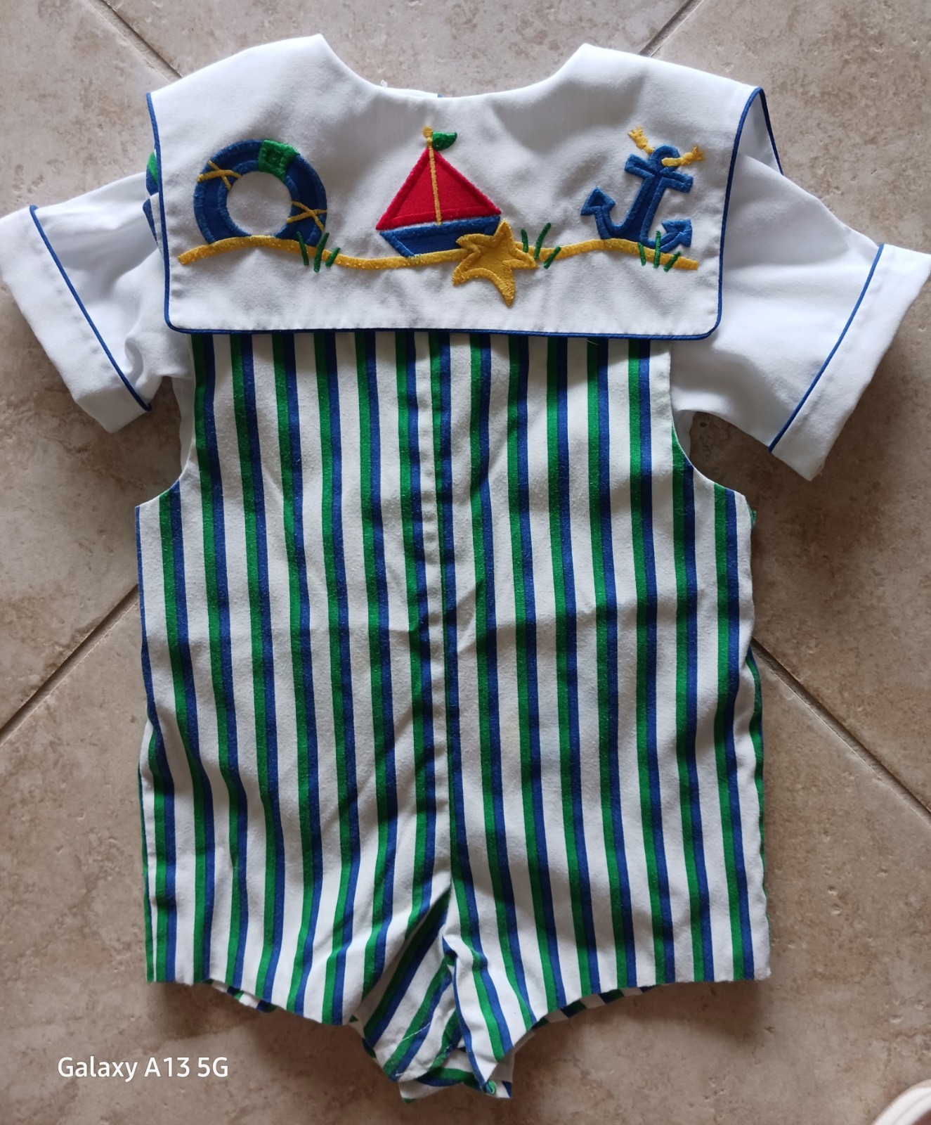 ASHTON CONNOR Jon Jon Romper Set Bib Collar Nautical Boy’s 24 mo