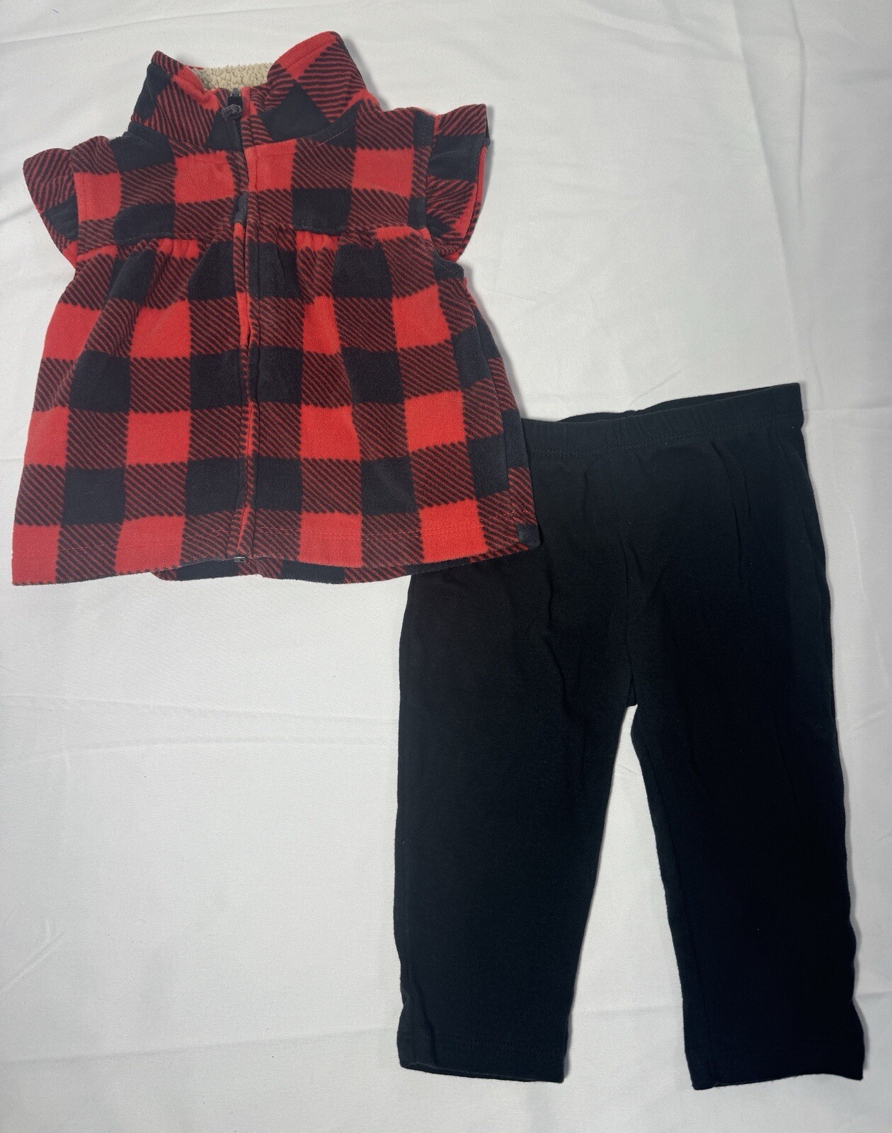 Carter’s Buffalo Plaid Set Christmas Fleece Vest Top Pants Baby Girls 9 Months