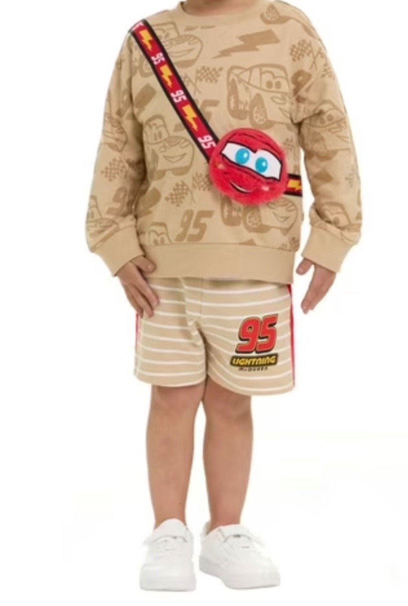 Cars, 2 piece sweatshirt & shorts set & attached crossbag nwt size 4T