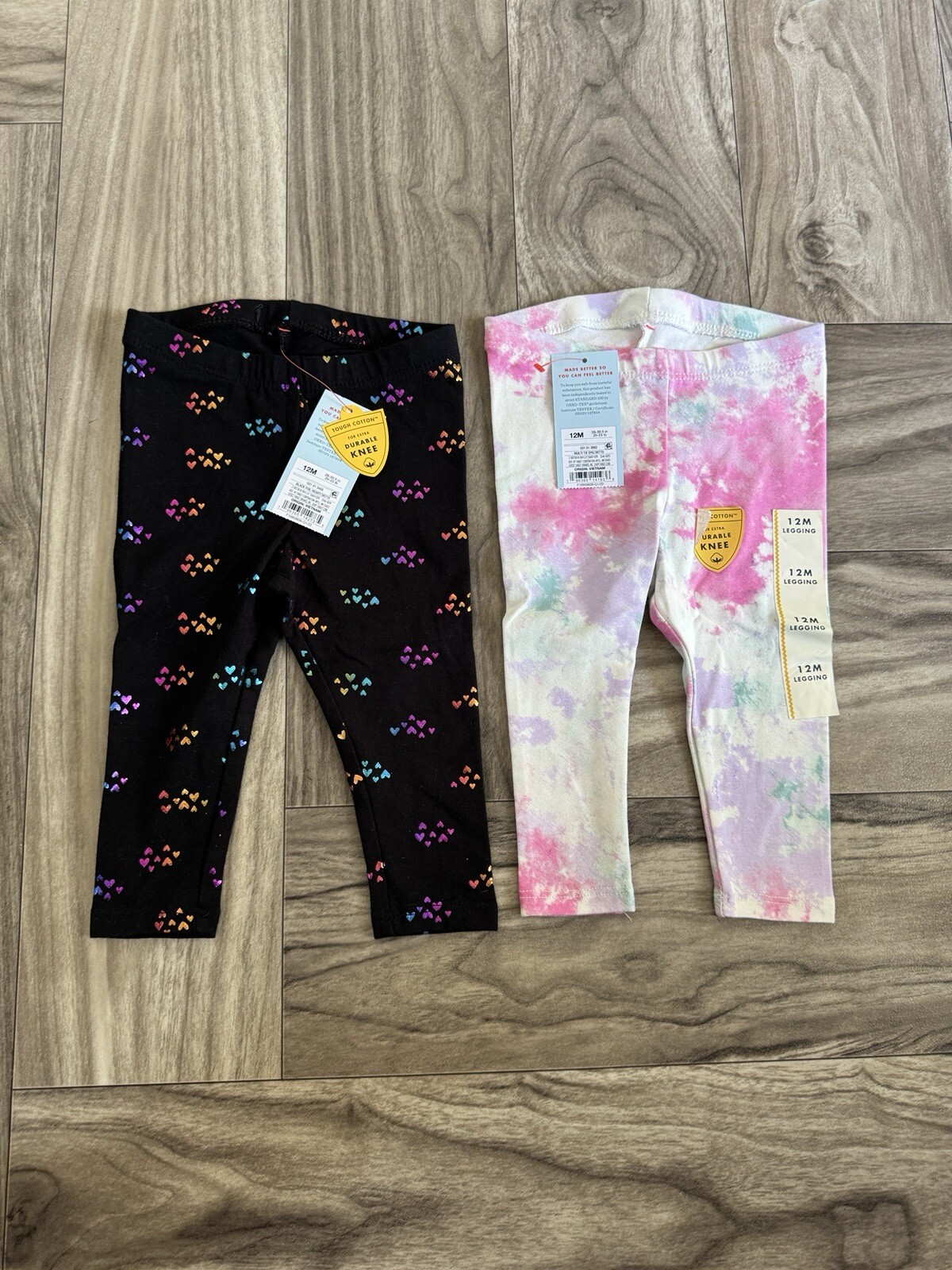 2 Set Cat & Jack Girls Toddler 12M Black Foil Heart And Multi Tie Dye
