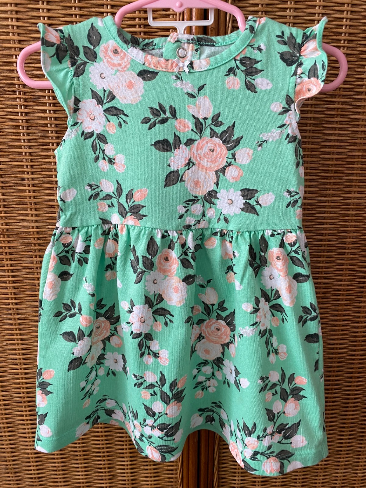 CARTER’S INFANT TODDLER GIRLS 2 PC OUTFIT GREEN FLORAL SUNDRESS/BLOOMER ~ 18 MTH