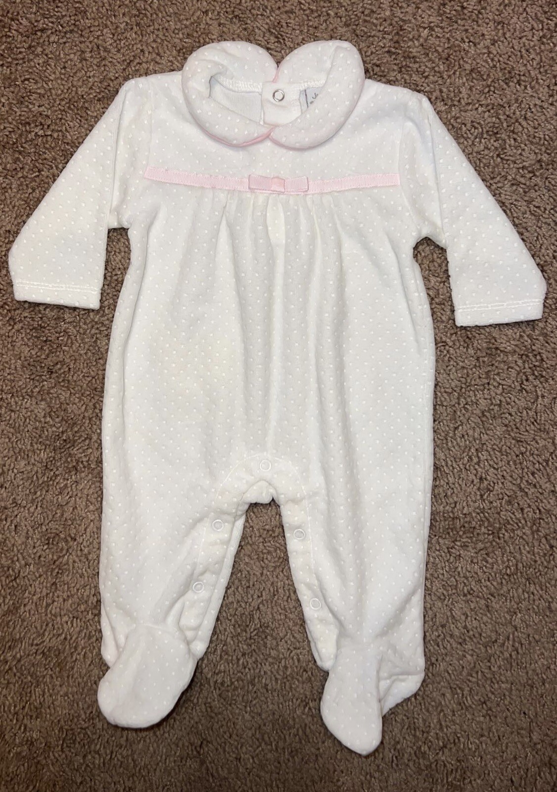 Just Too Cute Baby Girl White Pink Bow Pocket Warm Sleeper Outfit-0/3 months-NEW