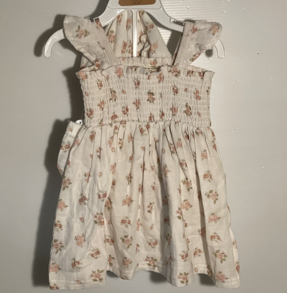 Rabbit Bear Organic Cotton 3 PC Floral Size 18 Month Dress Hat Bloomer Set New
