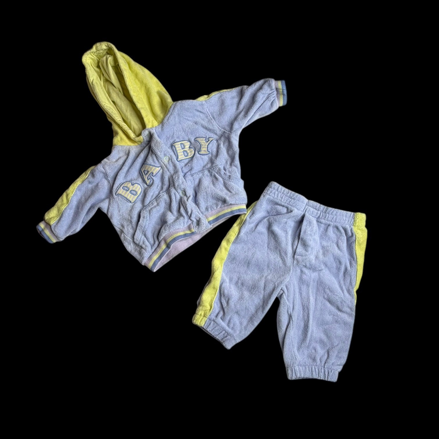 C.W.W. Sport 90s Vtg Baby Tracksuit Set Blue Yellow Hooded Jacket Pants Sz 3/6 M