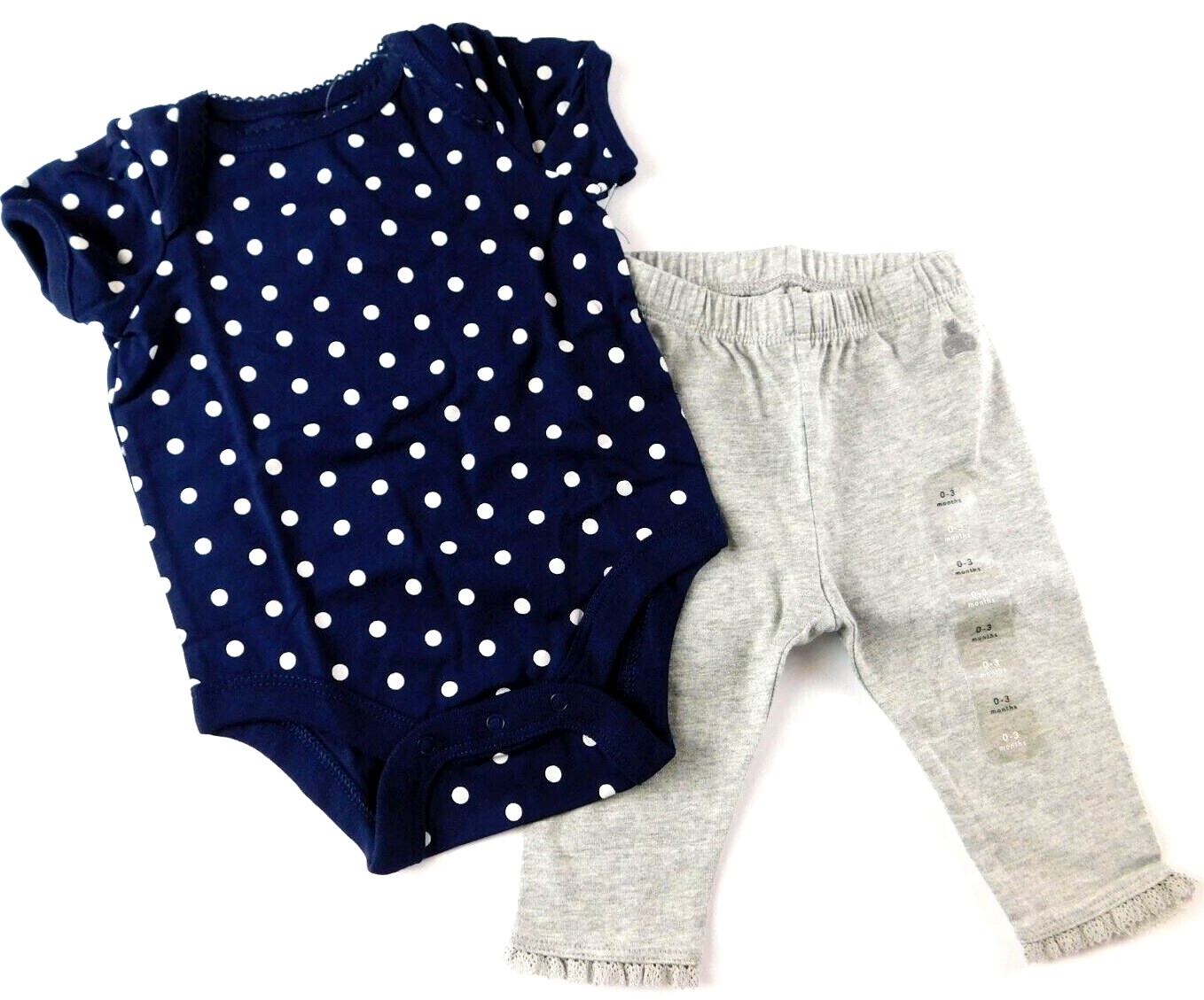 Gap Baby Girl Outfit Bodysuit Pants Navy Blue Gray Size 0-3M Polka Dot New