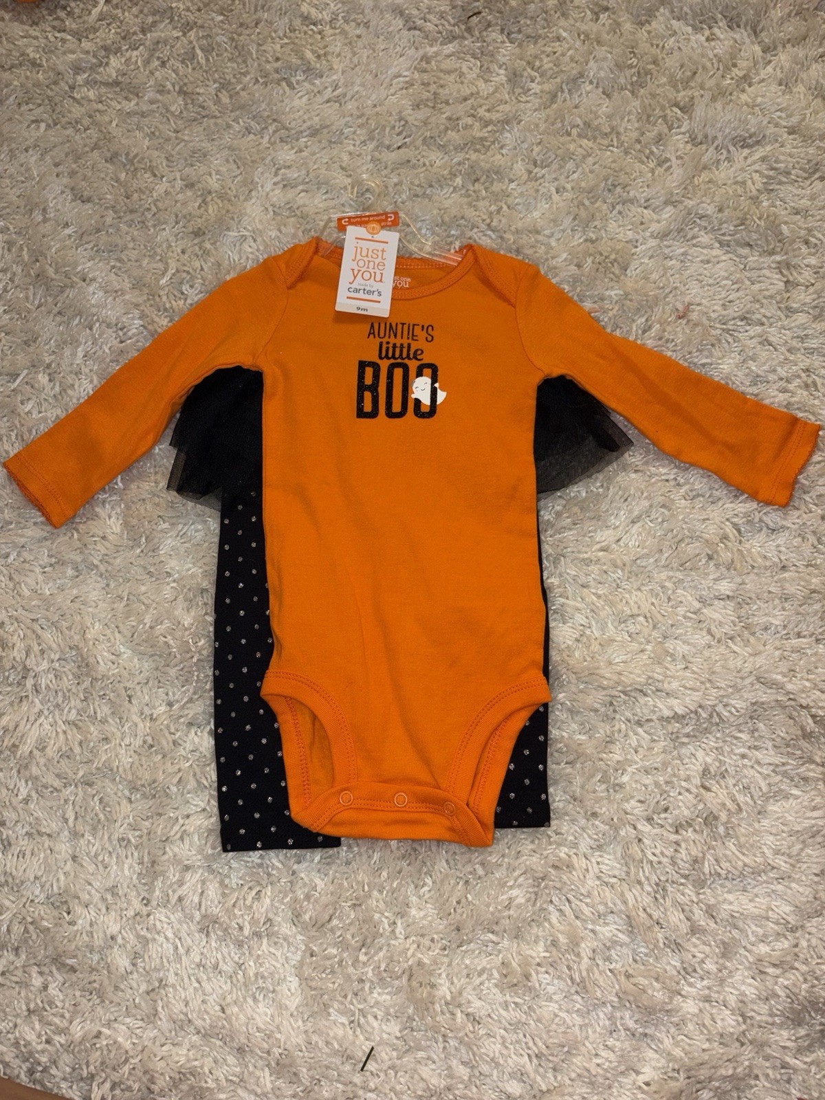 16 Sets- Size 9, 6, And 3 Month Cute Carter’s Aunties Little Boo Orange Romper