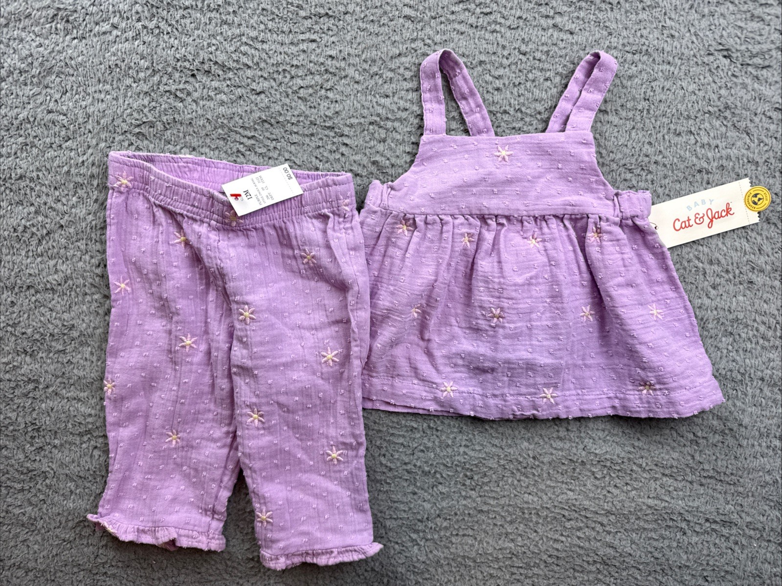 Cat & Jack Baby Girls 12 Months Purple Daisy Tank Top & Pants Set